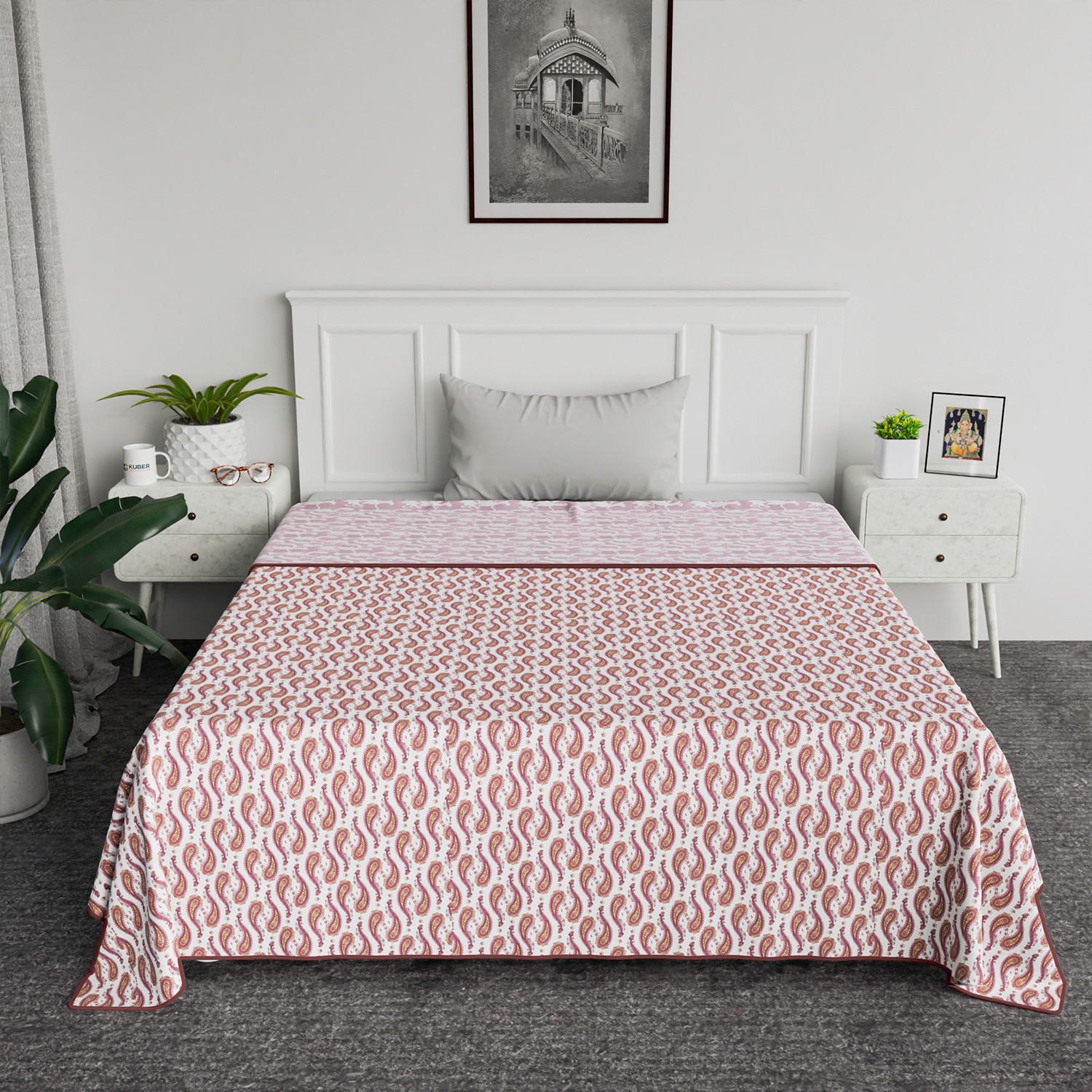 Kuber Industries Blanket | Cotton Single Bed Dohar | Blanket For Home | Reversible AC Blanket For Travelling | Blanket For Summer | Blanket For Winters | Carry Print | Pink