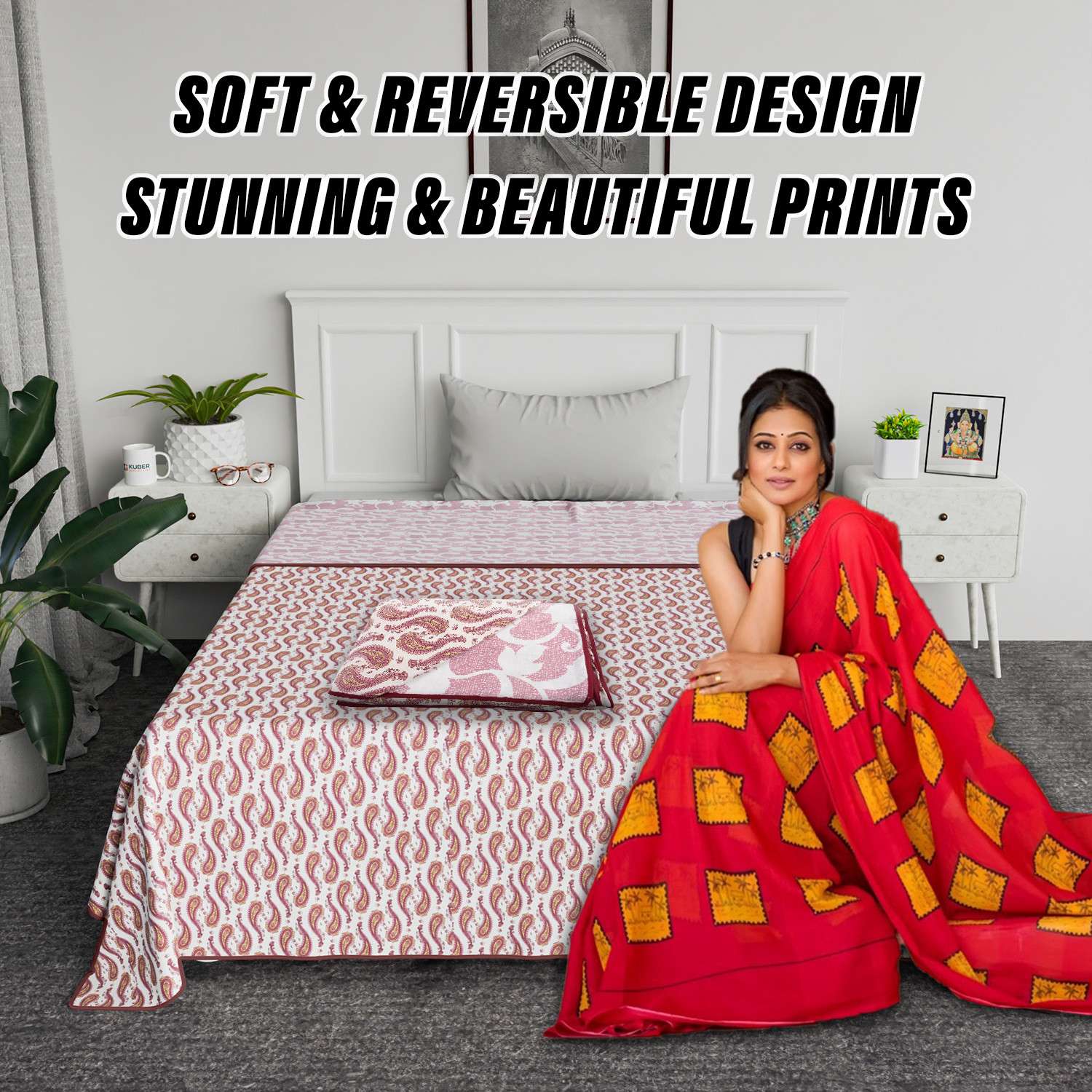 Kuber Industries Blanket | Cotton Single Bed Dohar | Blanket For Home | Reversible AC Blanket For Travelling | Blanket For Summer | Blanket For Winters | Carry Print | Pink