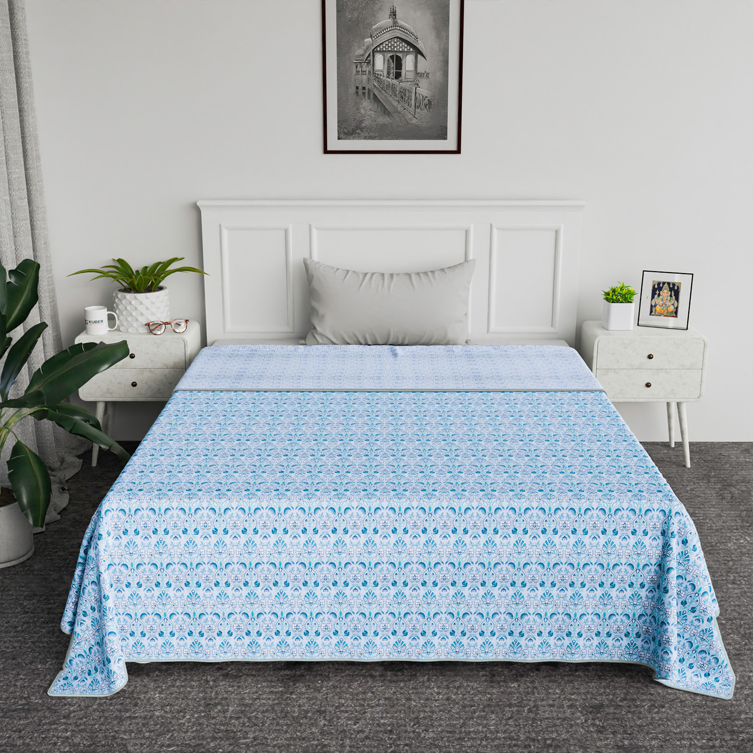Kuber Industries Blanket | Cotton Single Bed Dohar | Blanket For Home | Reversible AC Blanket For Travelling | Blanket For Summer | Blanket For Winters | Carry Print | Blue