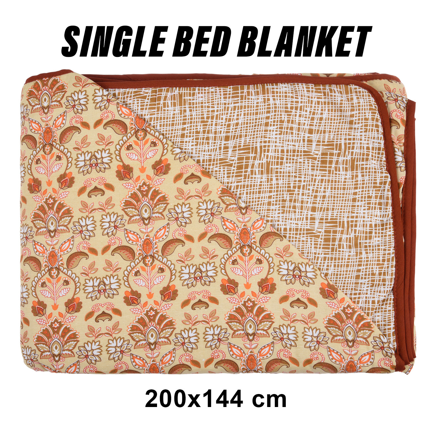 Kuber Industries Blanket | Cotton Single Bed Dohar | Blanket For Home | Reversible AC Blanket For Travelling | Blanket For Summer | Blanket For Winters | Carry Print | Orange