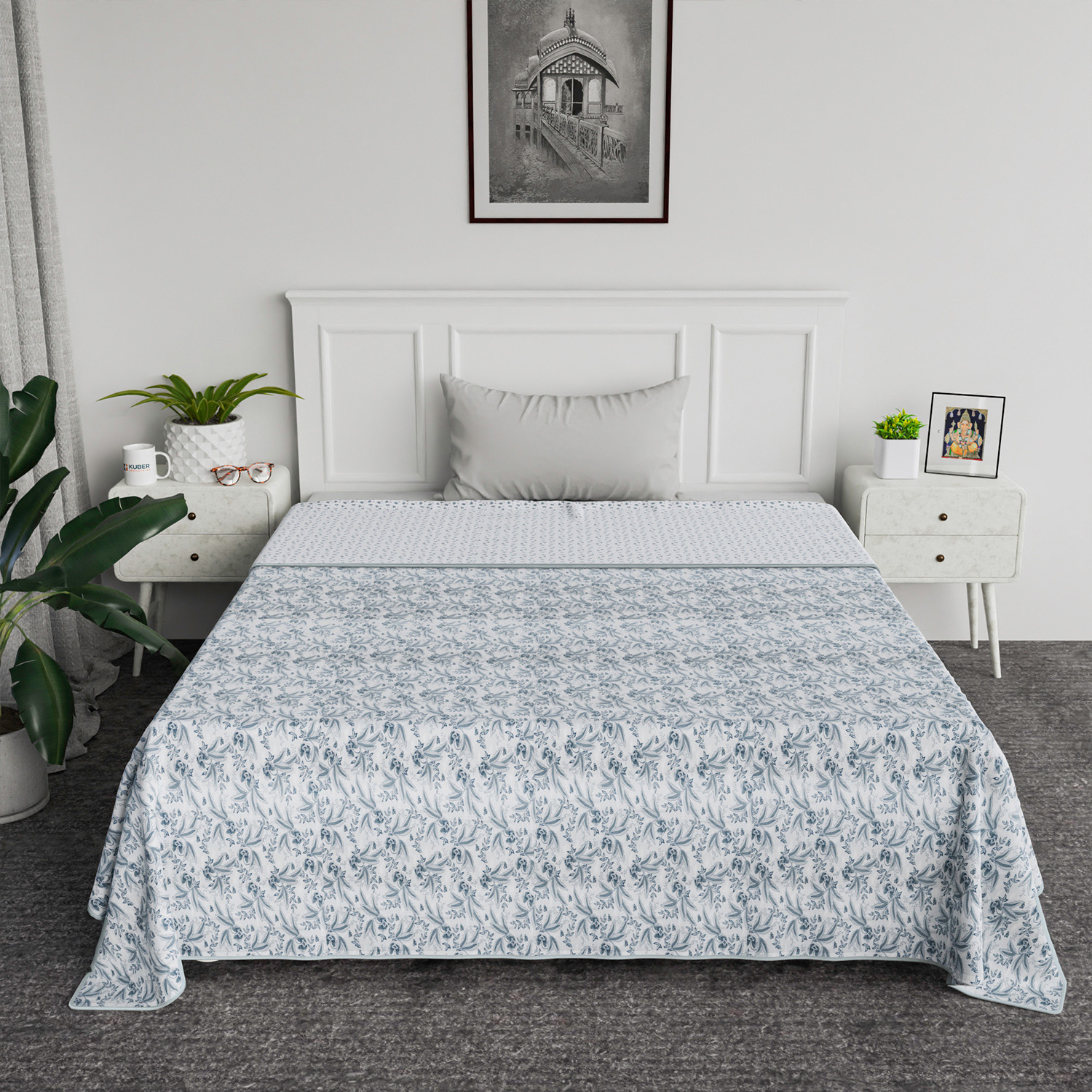 Kuber Industries Blanket | Cotton Single Bed Dohar | Blanket For Home | Reversible AC Blanket For Travelling | Blanket For Summer | Blanket For Winters | Flower Print | Green