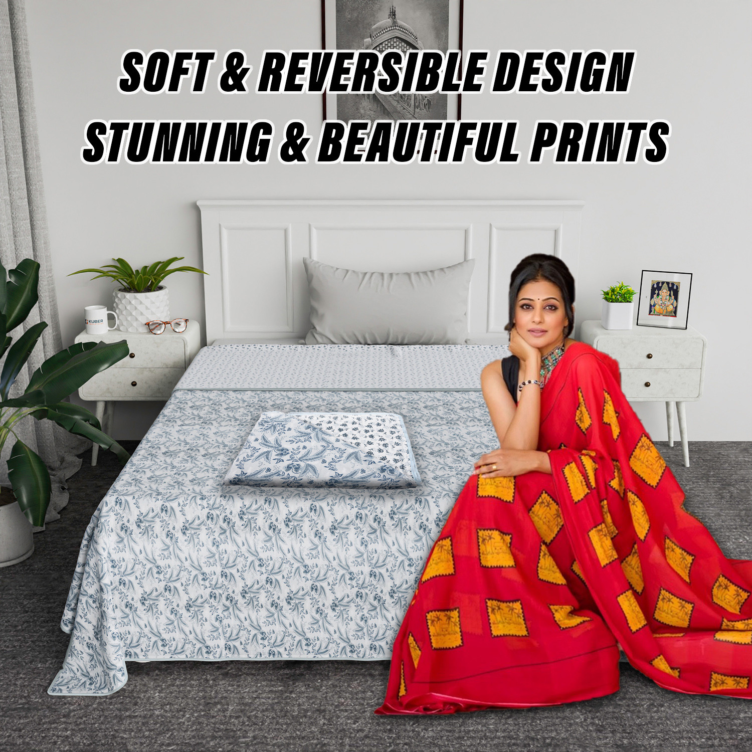 Kuber Industries Blanket | Cotton Single Bed Dohar | Blanket For Home | Reversible AC Blanket For Travelling | Blanket For Summer | Blanket For Winters | Flower Print | Green