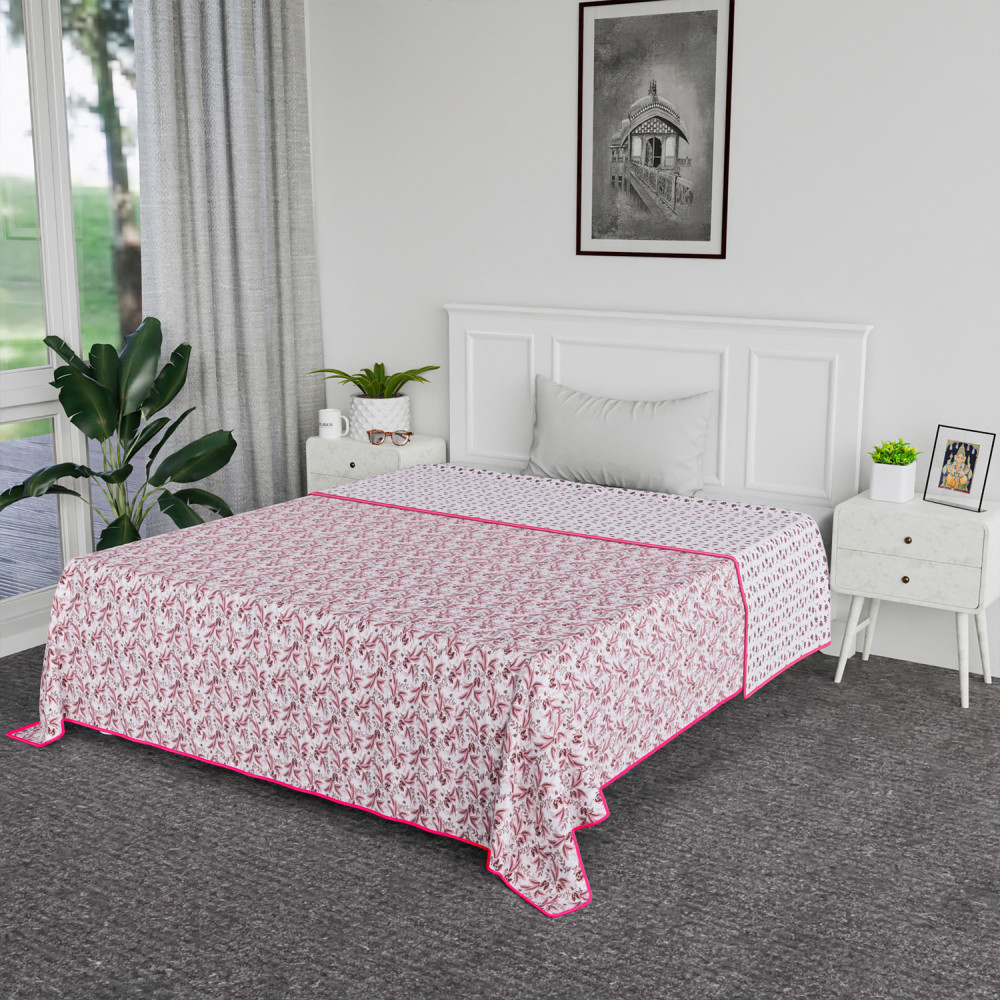 Kuber Industries Blanket | Cotton Single Bed Dohar | Blanket For Home | Reversible AC Blanket For Travelling | Blanket For Summer | Blanket For Winters | Flower Print | Pink