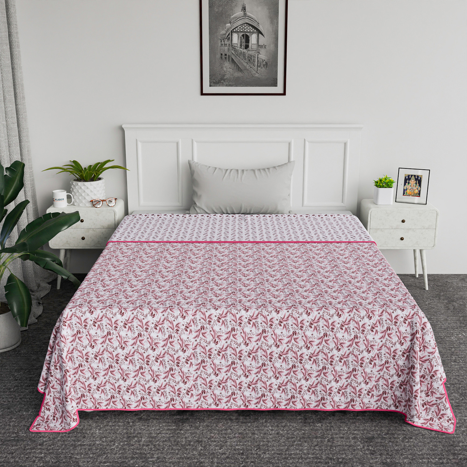 Kuber Industries Blanket | Cotton Single Bed Dohar | Blanket For Home | Reversible AC Blanket For Travelling | Blanket For Summer | Blanket For Winters | Flower Print | Pink