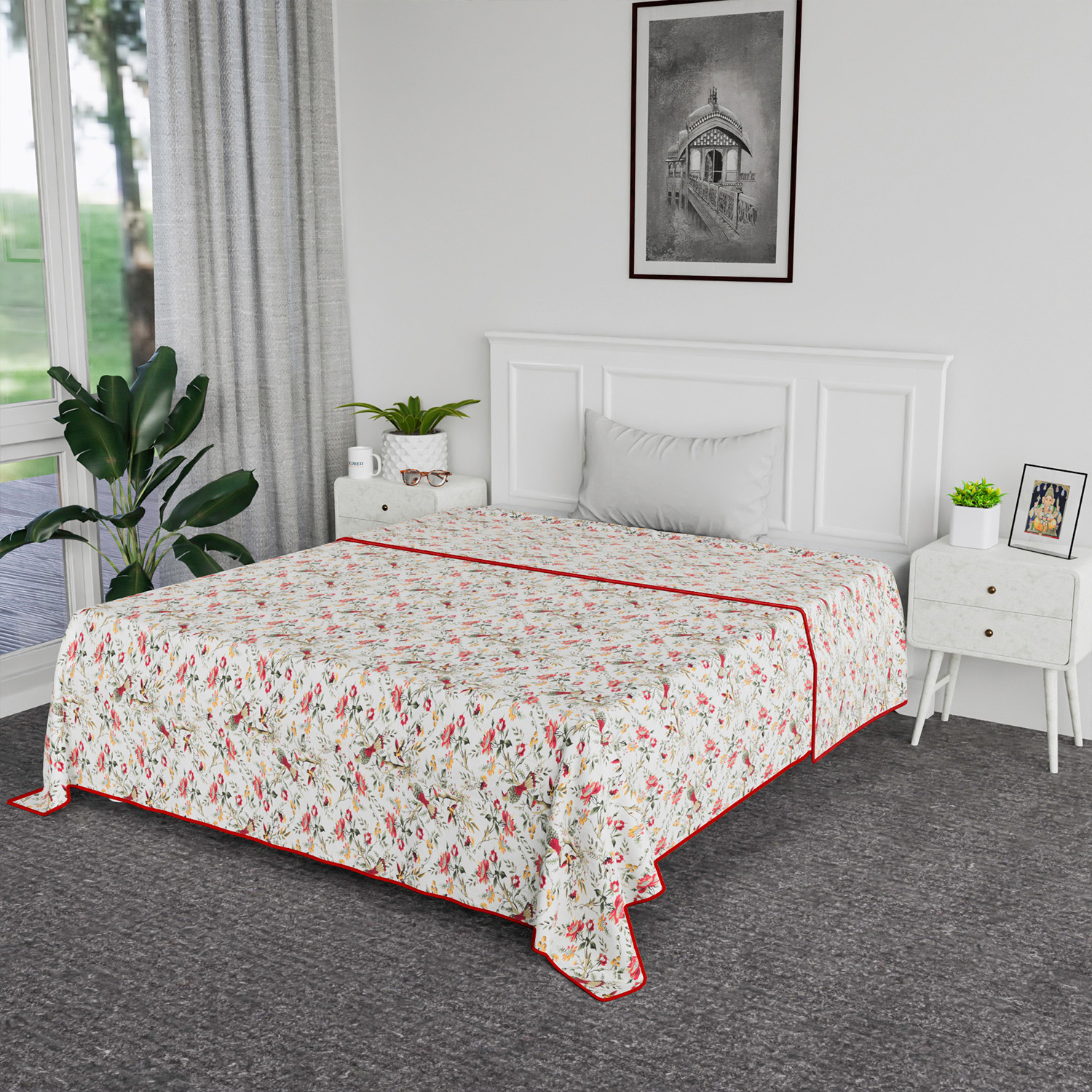Kuber Industries Blanket | Cotton Single Bed Dohar | Blanket For Home | Reversible AC Blanket For Travelling | Blanket For Summer | Blanket For Winters | Leaf Print | Pink