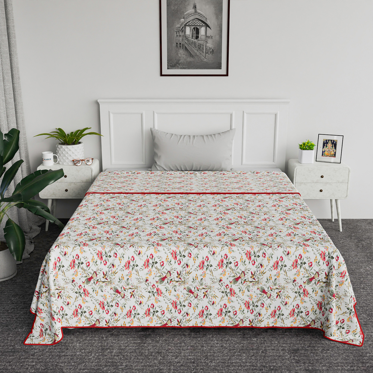 Kuber Industries Blanket | Cotton Single Bed Dohar | Blanket For Home | Reversible AC Blanket For Travelling | Blanket For Summer | Blanket For Winters | Leaf Print | Pink