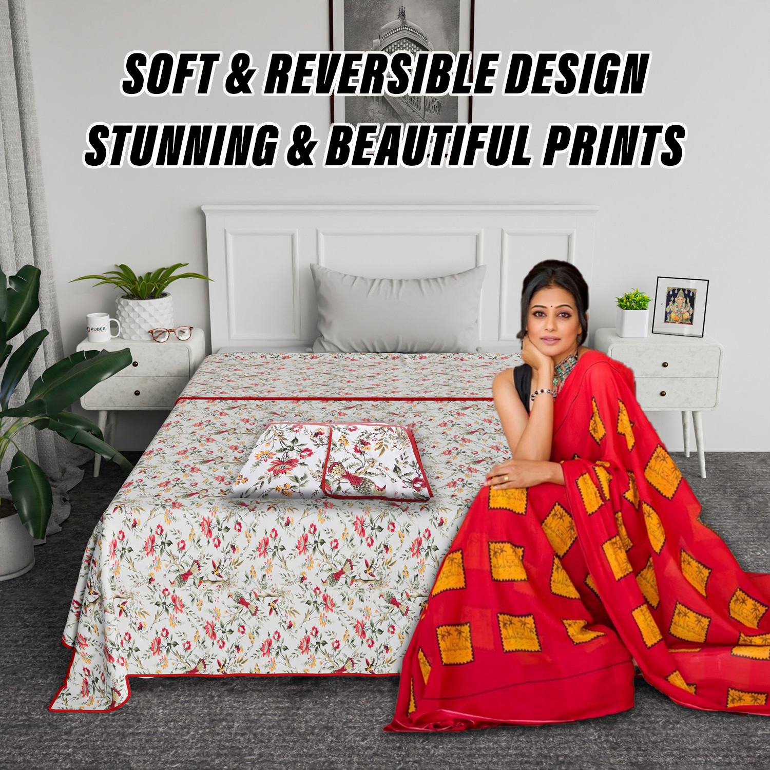 Kuber Industries Blanket | Cotton Single Bed Dohar | Blanket For Home | Reversible AC Blanket For Travelling | Blanket For Summer | Blanket For Winters | Leaf Print | Pink