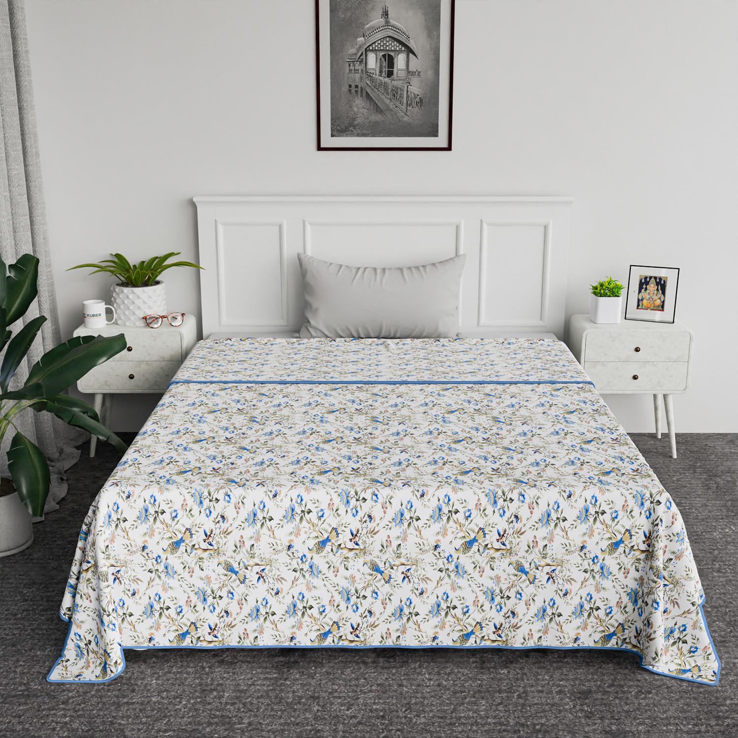 Kuber Industries Blanket | Cotton Single Bed Dohar | Blanket For Home | Reversible AC Blanket For Travelling | Blanket For Summer | Blanket For Winters | Leaf Print | Gray
