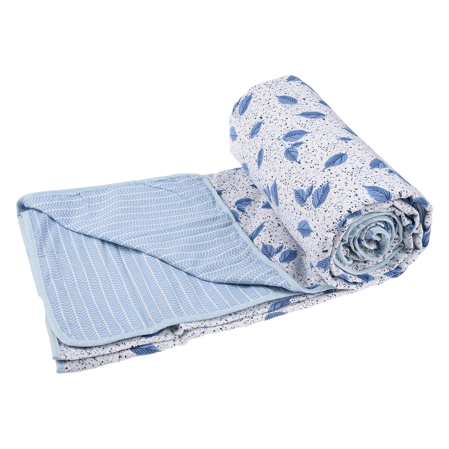 Kuber Industries Blanket | Cotton Single Bed Dohar | Blanket For Home | Reversible AC Blanket For Travelling | Blanket For Summer | Blanket For Winters | Leaf Print | Blue