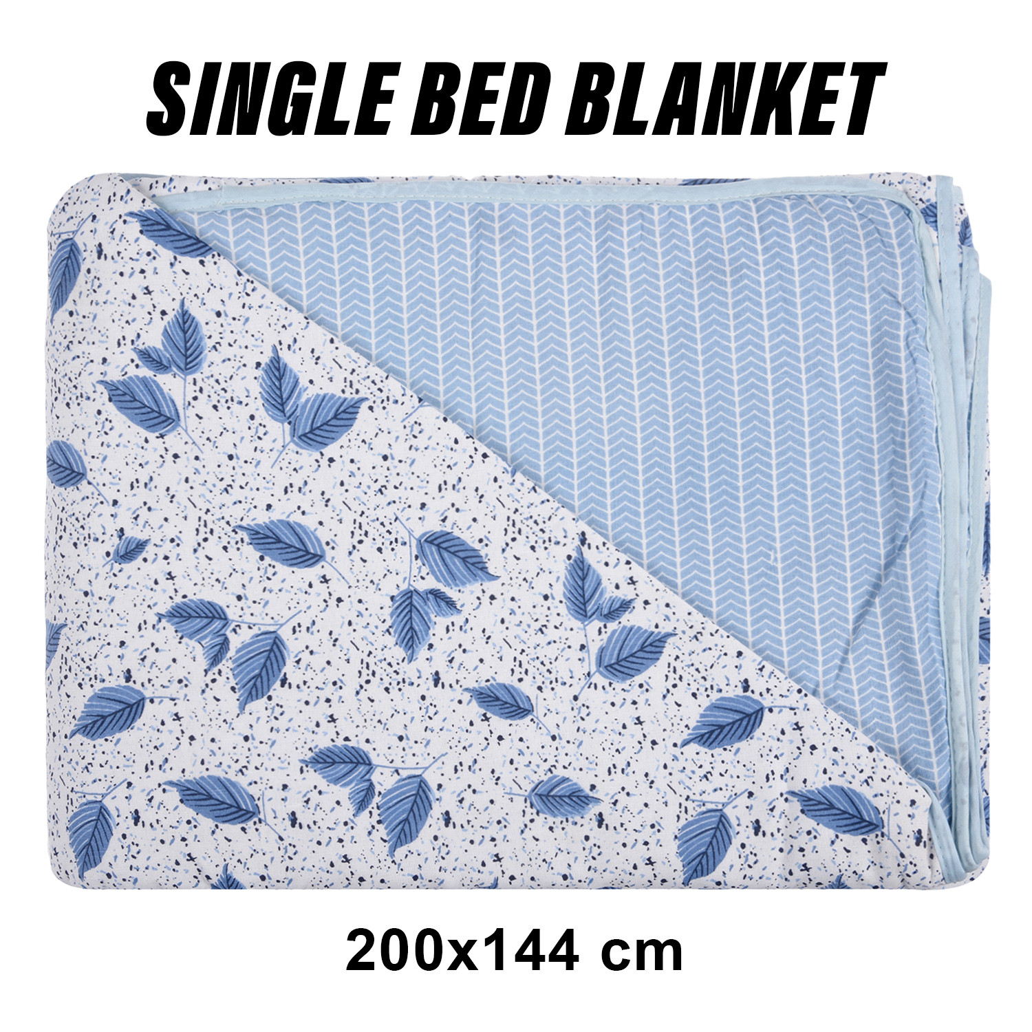 Kuber Industries Blanket | Cotton Single Bed Dohar | Blanket For Home | Reversible AC Blanket For Travelling | Blanket For Summer | Blanket For Winters | Leaf Print | Blue