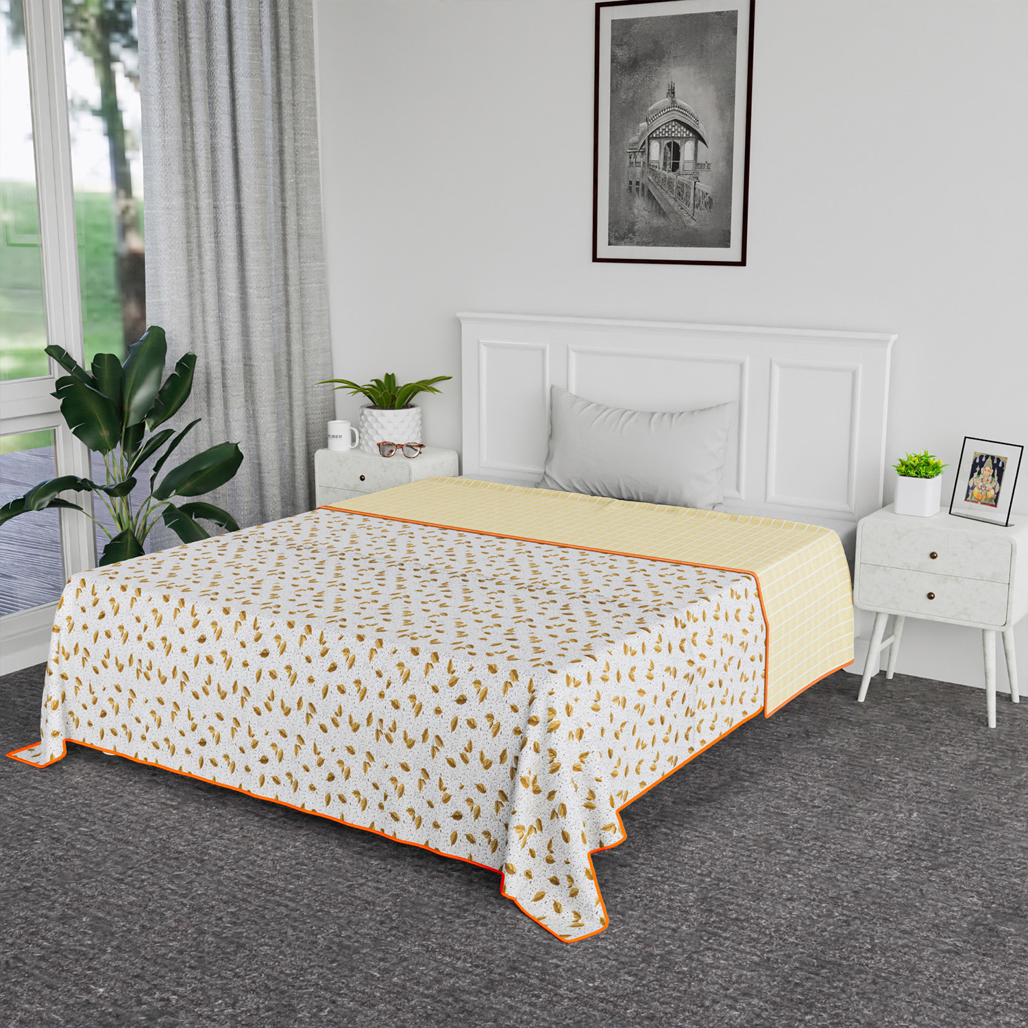 Kuber Industries Blanket | Cotton Single Bed Dohar | Blanket For Home | Reversible AC Blanket For Travelling | Blanket For Summer | Blanket For Winters | Leaf Print | Brown