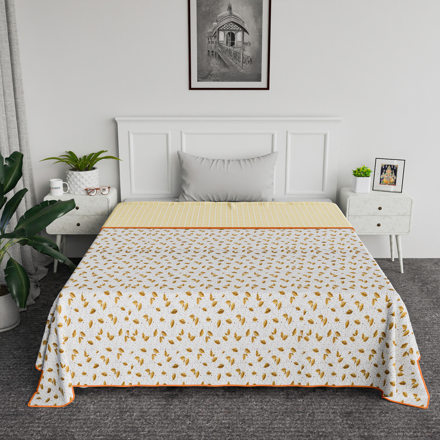 Kuber Industries Blanket  Cotton Single Bed Dohar  Blanket For Home  Reversible AC Blanket For Travelling  Blanket For Summer  Blanket For Winters  Leaf Print  Brown