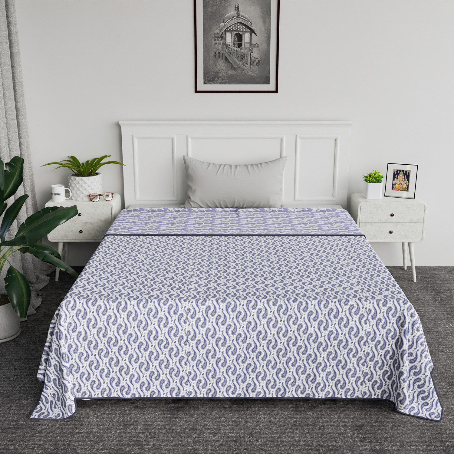 Kuber Industries Blanket | Cotton Single Bed Dohar | Blanket For Home | Reversible AC Blanket For Travelling | Blanket For Summer | Blanket For Winters | Carry Print | Green