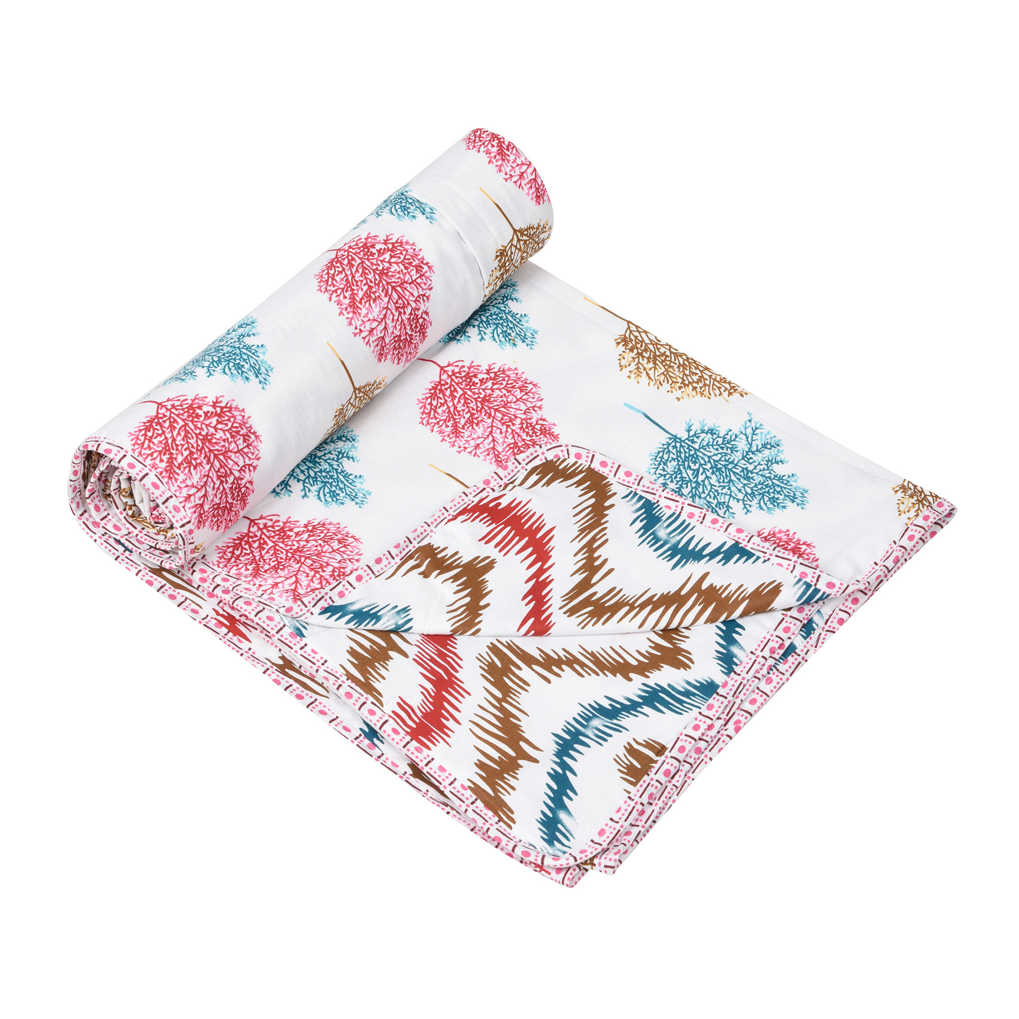 Kuber Industries Blanket  Cotton Single Bed Dohar  Reversible AC Blanket  All-Season Bed Blanket  Lightweight  Portable Blanket For Travelling  Multi Leaf-Print  White