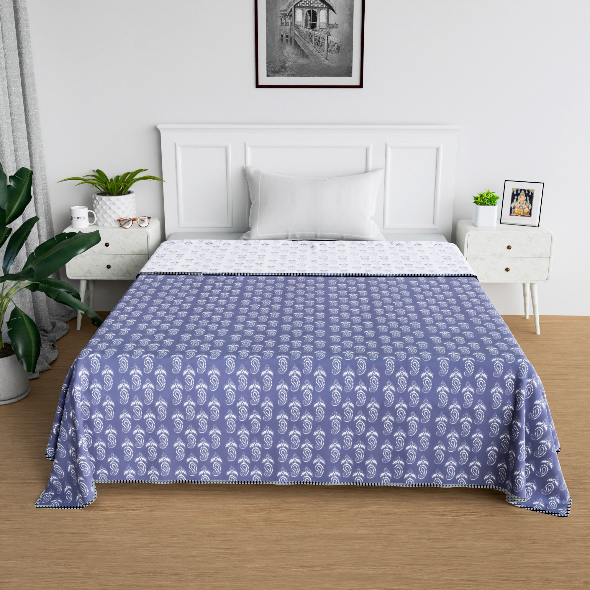 Kuber Industries Blanket  Cotton Single Bed Dohar  Reversible AC Blanket  All-Season Bed Blanket  Lightweight  Portable Blanket For Travelling  Carry-Print  Blue