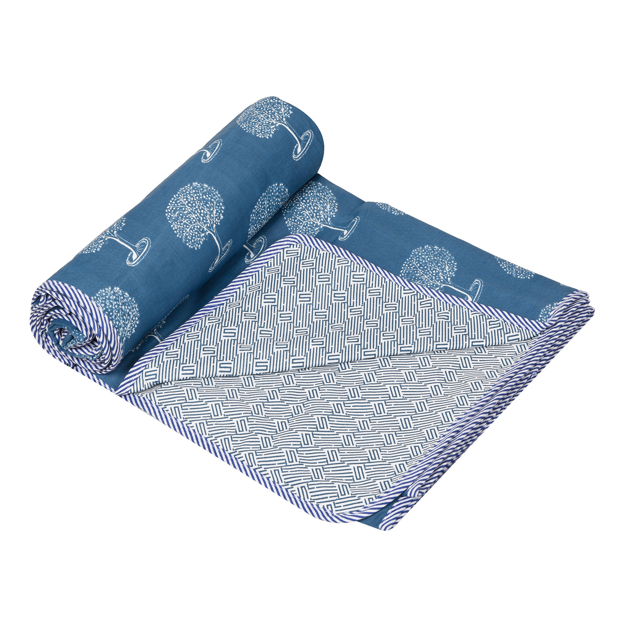 Kuber Industries Blanket  Cotton Single Bed Dohar  Reversible AC Blanket  All-Season Bed Blanket  Lightweight  Portable Blanket For Travelling  Tree-Print  Green