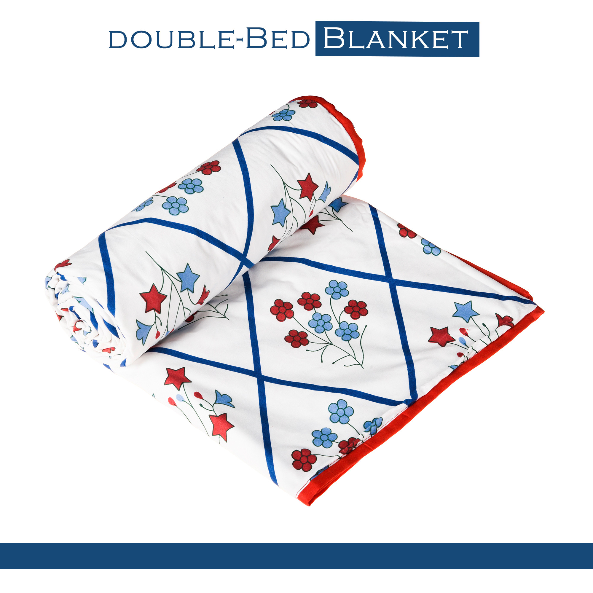 Kuber Industries Blanket  Reversible AC Comforter  Comforter Double Bed  Cotton Double Dohar  Lightweight Dohar for Summer  All-Season Bed Blanket  Blue Flower Katli-Design  White