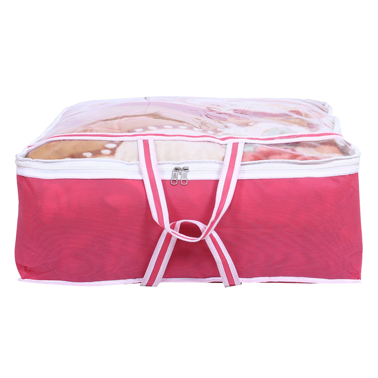 Kuber Industries Blanket Cover | Non-Woven Blanket Cover for Saree | Zipper Storage Bag for Clothes | Wardrobe Organizer with Top Transparent Window | Extra Large|Pink