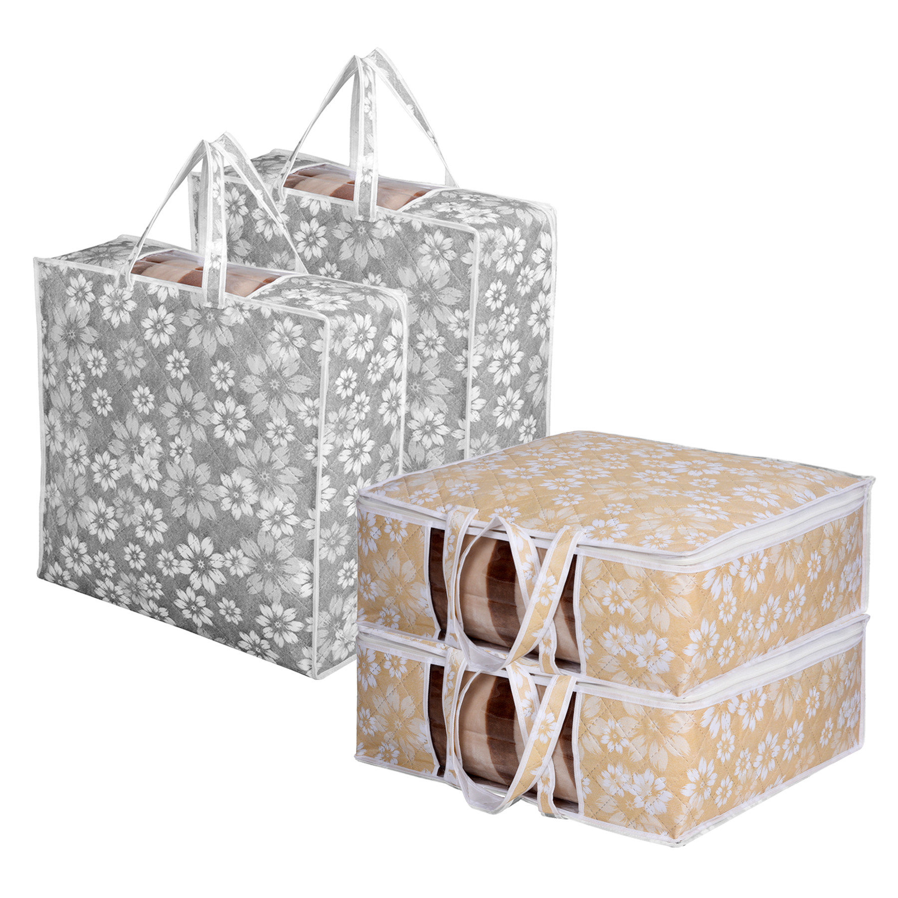 Kuber Industries Blanket Cover | Waterproof Underbed Storage Bag | Wardrobe Storage Bag | Visible Window with Handle | Bedding Clothes Bag | Flower Quilted Comforter Bag |Multi