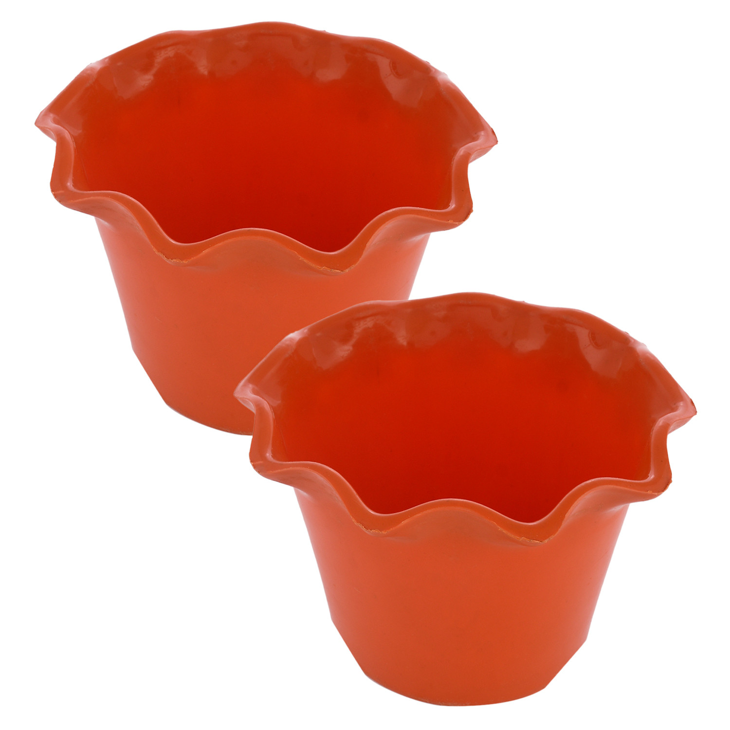 Kuber Industries Blossom Flower Pot|Durable Plastic Flower Pot|Gamla With Drain Holes for Home Décor|Balcony|Garden|8 Inch (Orange)