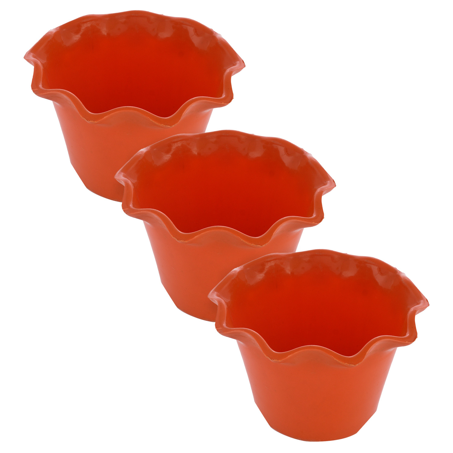 Kuber Industries Blossom Flower Pot|Durable Plastic Flower Pot|Gamla With Drain Holes for Home Décor|Balcony|Garden|8 Inch (Orange)