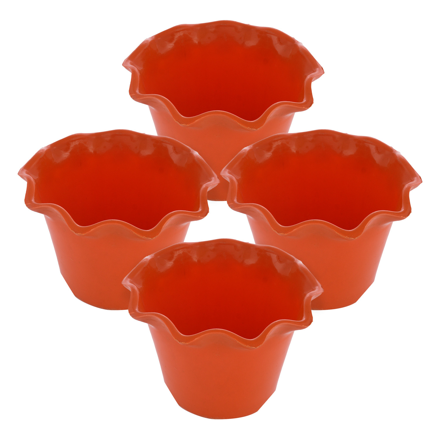 Kuber Industries Blossom Flower Pot|Durable Plastic Flower Pot|Gamla With Drain Holes for Home Décor|Balcony|Garden|8 Inch (Orange)