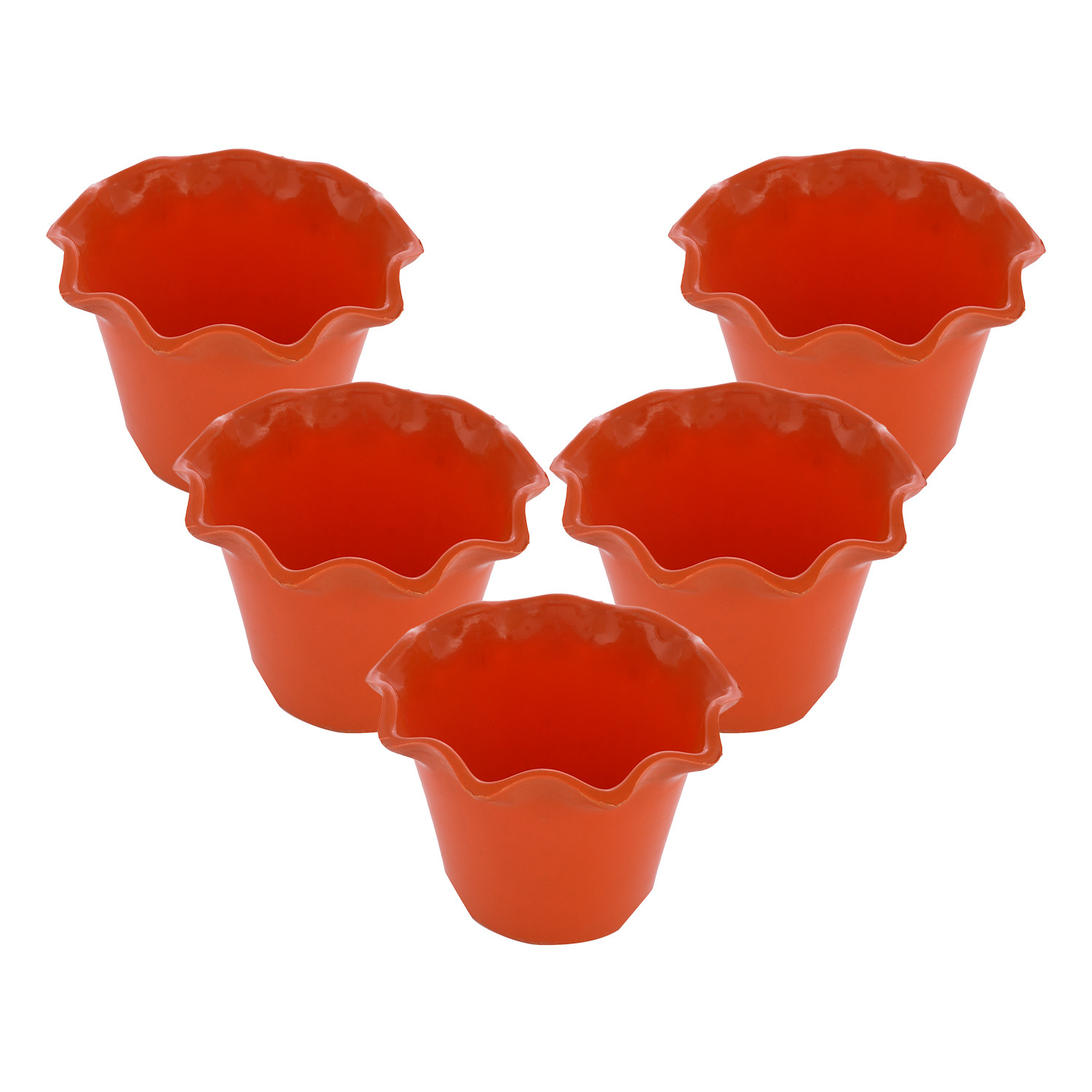 Kuber Industries Blossom Flower Pot|Durable Plastic Flower Pot|Gamla With Drain Holes for Home Décor|Balcony|Garden|8 Inch (Orange)