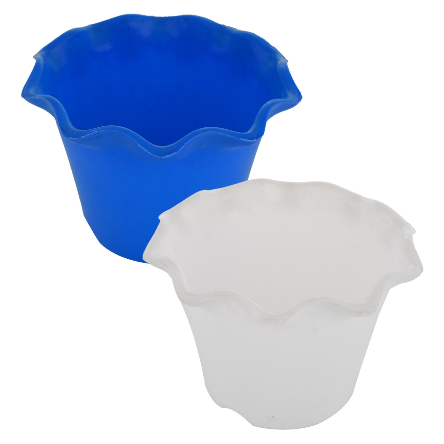 Kuber Industries Blossom Flower Pot|Durable Plastic Flower Pot|Gamla With Drain Holes for Home Décor|Balcony|Garden|8 Inch|Pack of 2 (White & Blue)