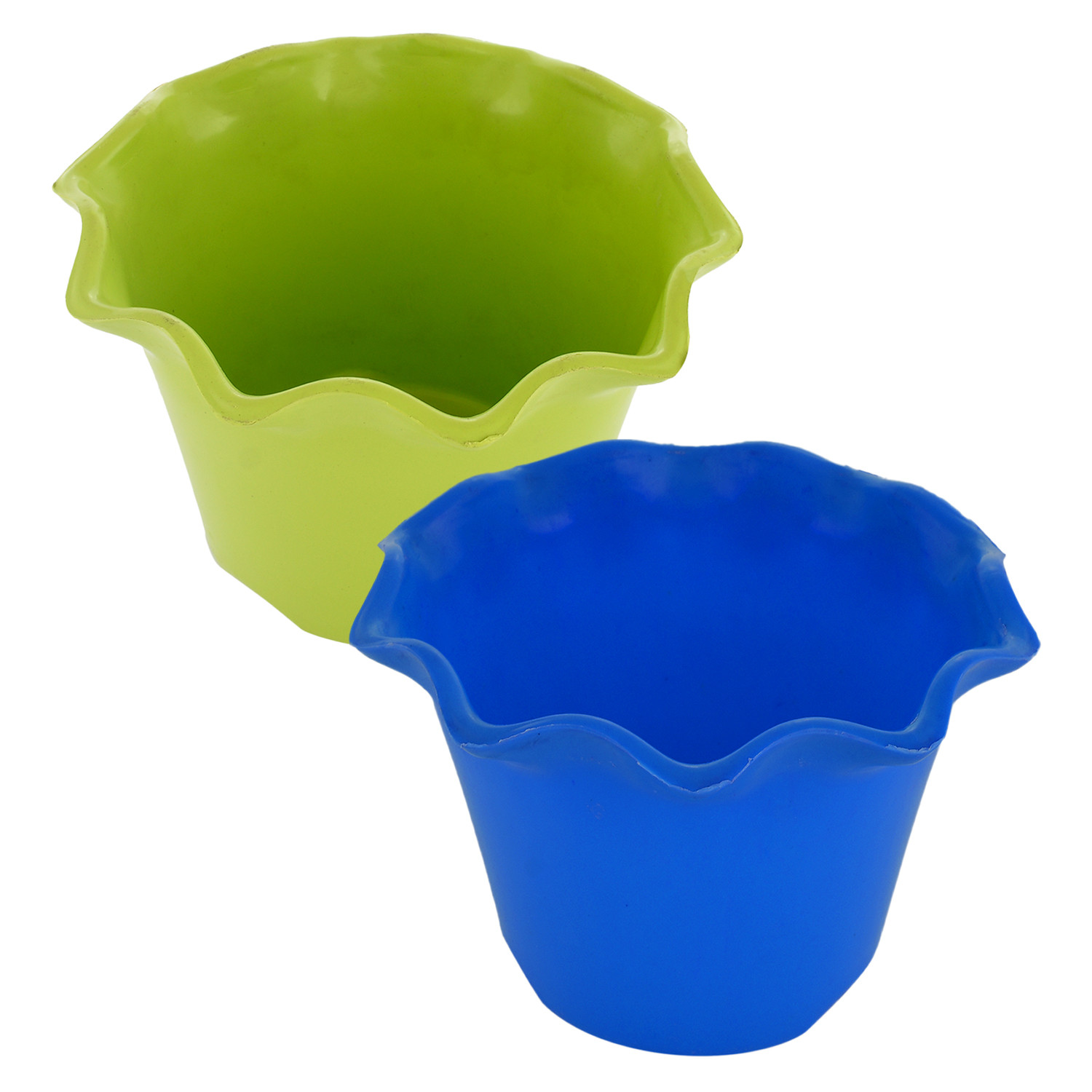 Kuber Industries Blossom Flower Pot|Durable Plastic Flower Pot|Gamla With Drain Holes for Home Décor|Balcony|Garden|8 Inch|Pack of 2 (Blue & Green)
