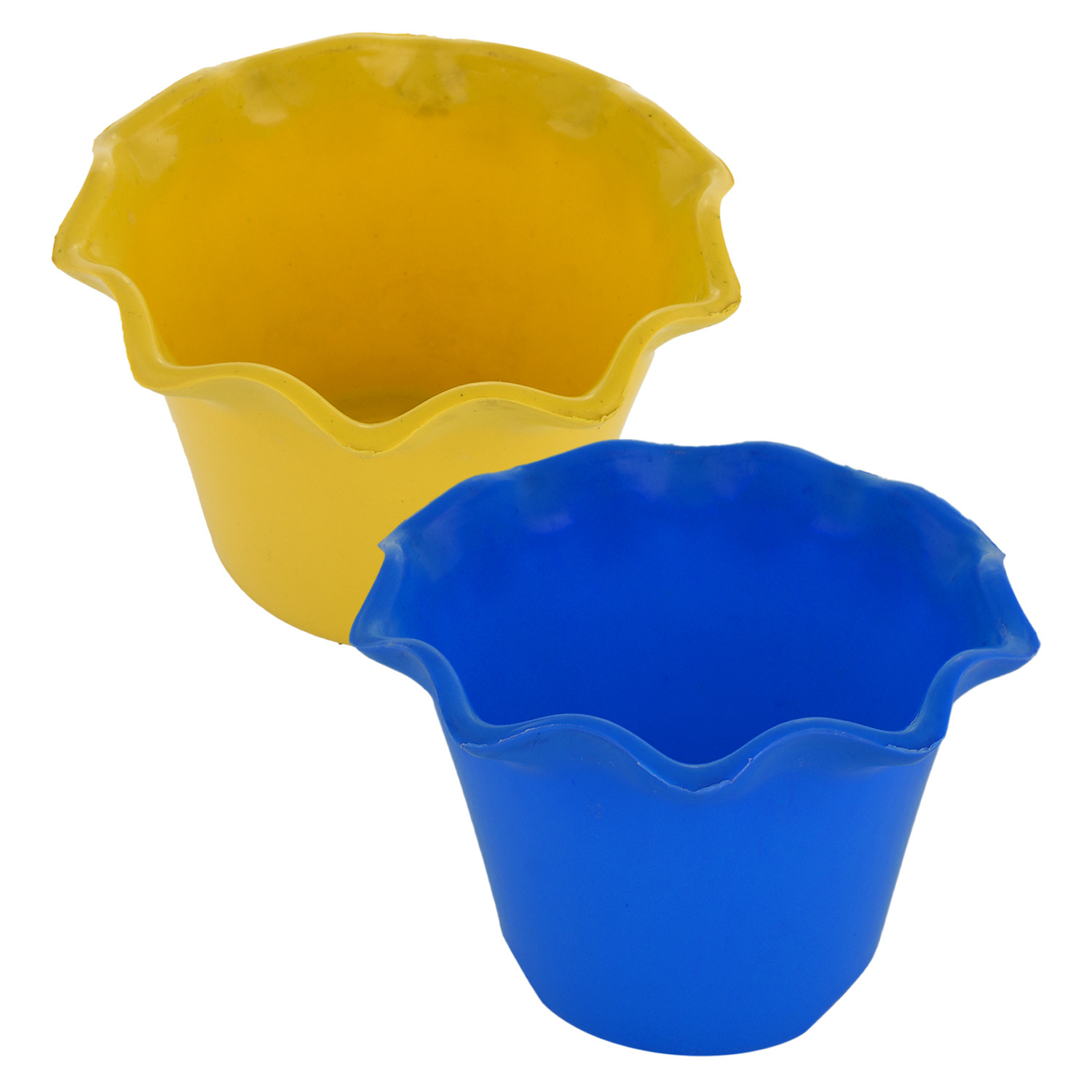 Kuber Industries Blossom Flower Pot|Durable Plastic Flower Pot|Gamla With Drain Holes for Home Décor|Balcony|Garden|8 Inch|Pack of 2 (Blue & Yellow)