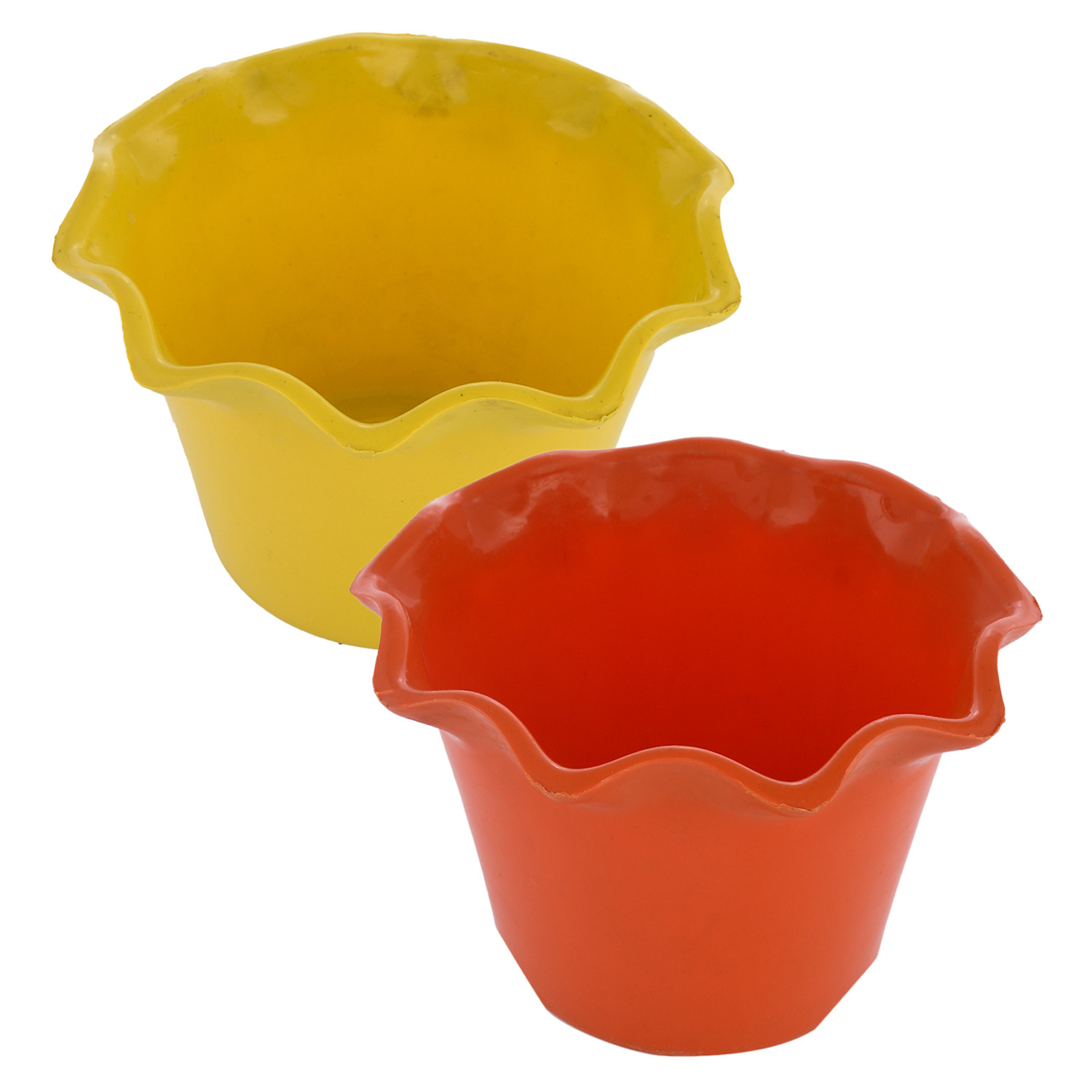 Kuber Industries Blossom Flower Pot|Durable Plastic Flower Pot|Gamla With Drain Holes for Home Décor|Balcony|Garden|8 Inch|Pack of 2 (Orange & Yellow)