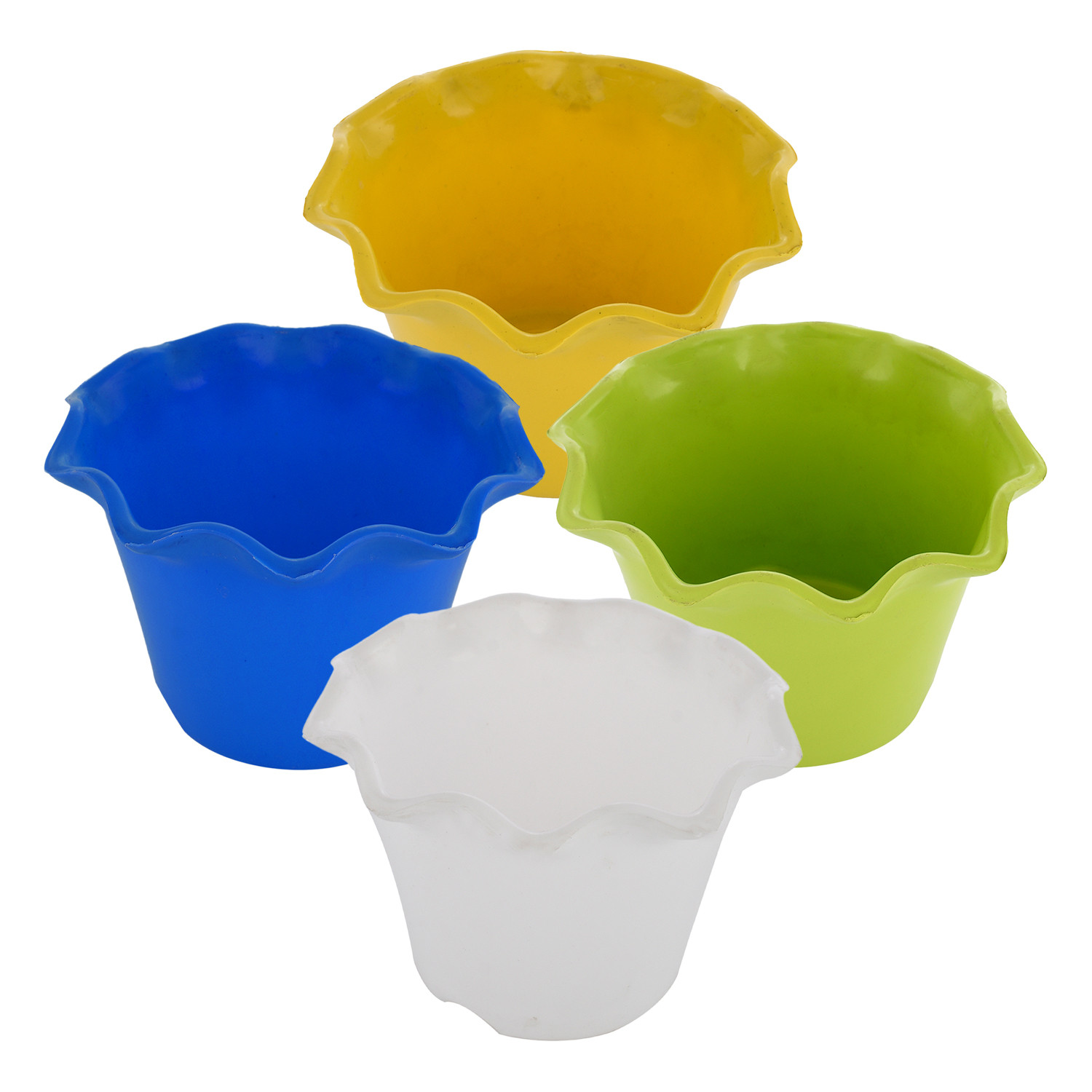Kuber Industries Blossom Flower Pot|Durable Plastic Flower Pot|Gamla With Drain Holes for Home Décor|Balcony|Garden|8 Inch|Pack of 4 (Multicolor)