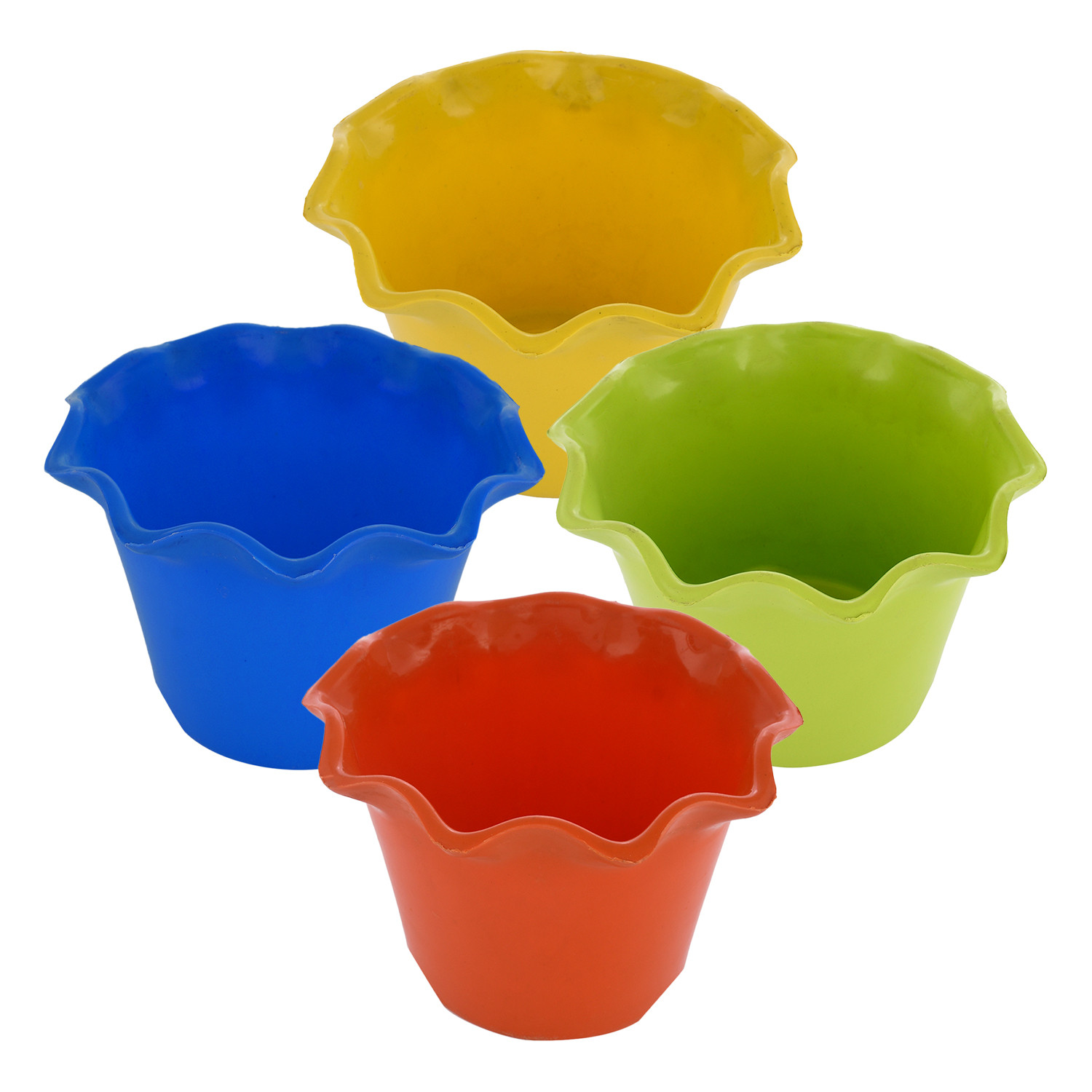 Kuber Industries Blossom Flower Pot|Durable Plastic Flower Pot|Gamla With Drain Holes for Home Décor|Balcony|Garden|8 Inch|Pack of 4 (Multicolor)