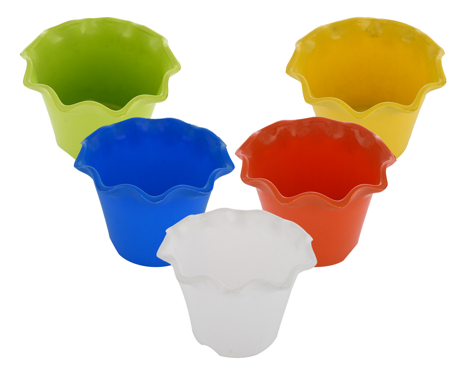 Kuber Industries Blossom Flower Pot|Durable Plastic Flower Pot|Gamla With Drain Holes for Home Décor|Balcony|Garden|8 Inch|Pack of 5 (Multicolor)
