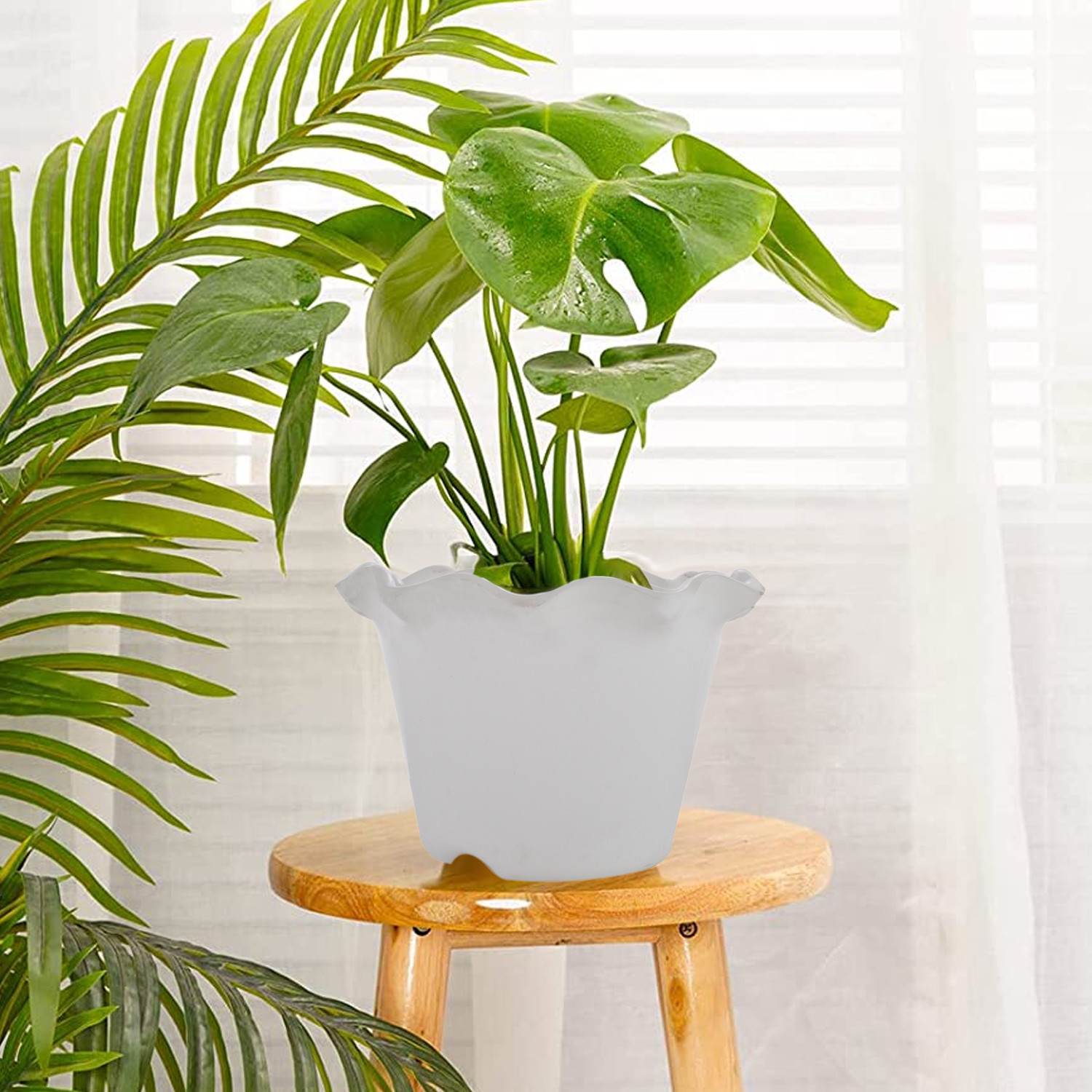 Kuber Industries Blossom Flower Pot|Durable Plastic Flower Pots|Planters for Home Décor|Garden|Living Room|Balcony (White)