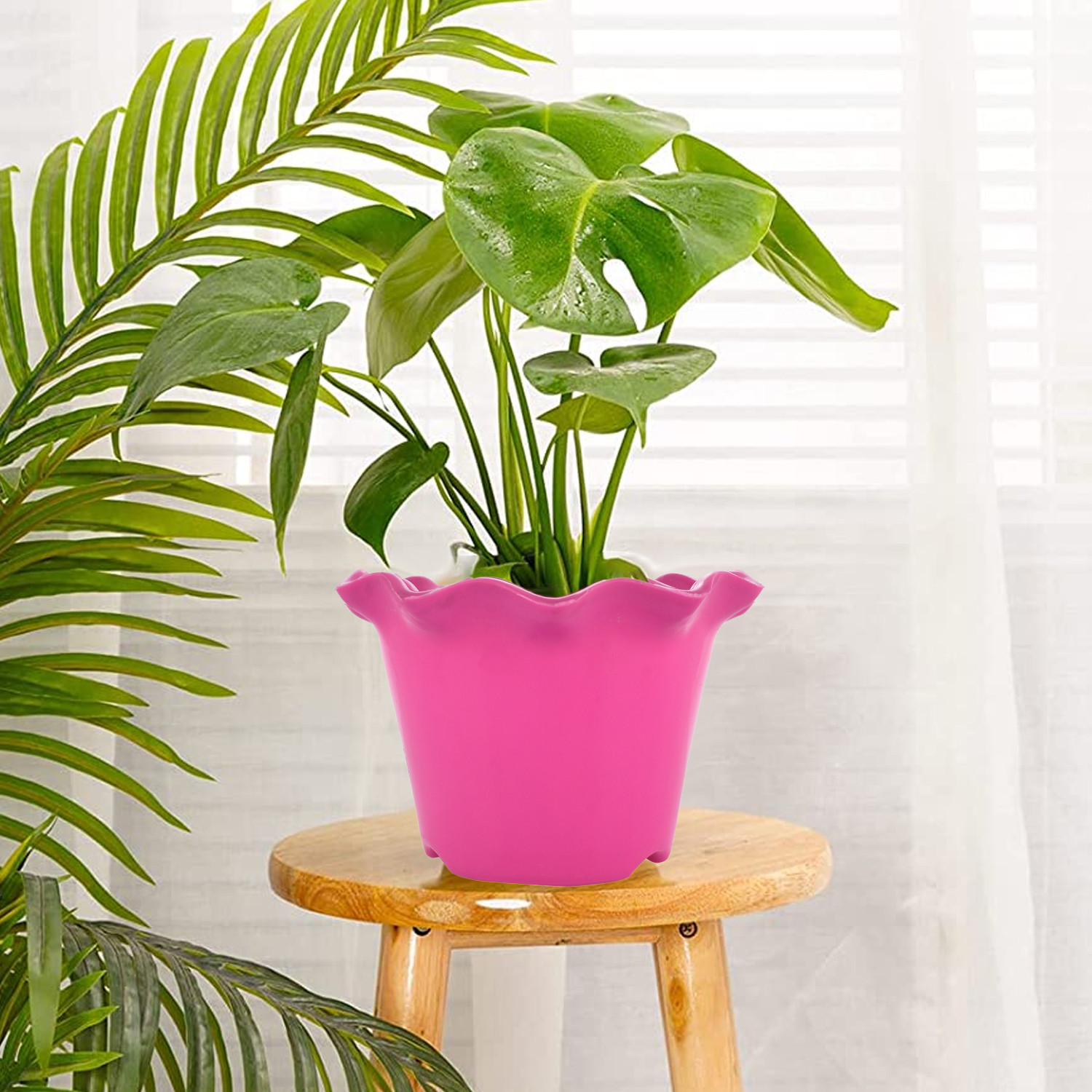 Kuber Industries Blossom Flower Pot|Durable Plastic Flower Pots|Planters for Home Décor|Garden|Living Room|Balcony(Pink)