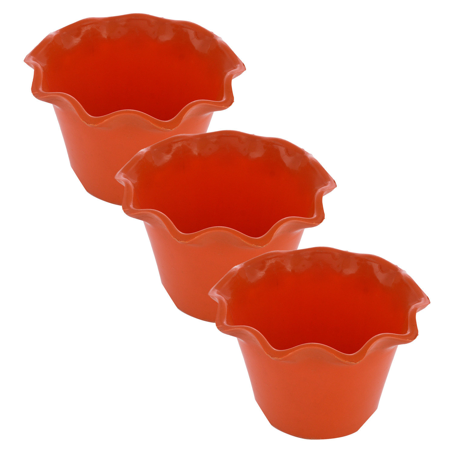 Kuber Industries Blossom Flower Pot|Durable Plastic Flower Pots|Planters for Home Décor|Garden|Living Room|Balcony (Orange)