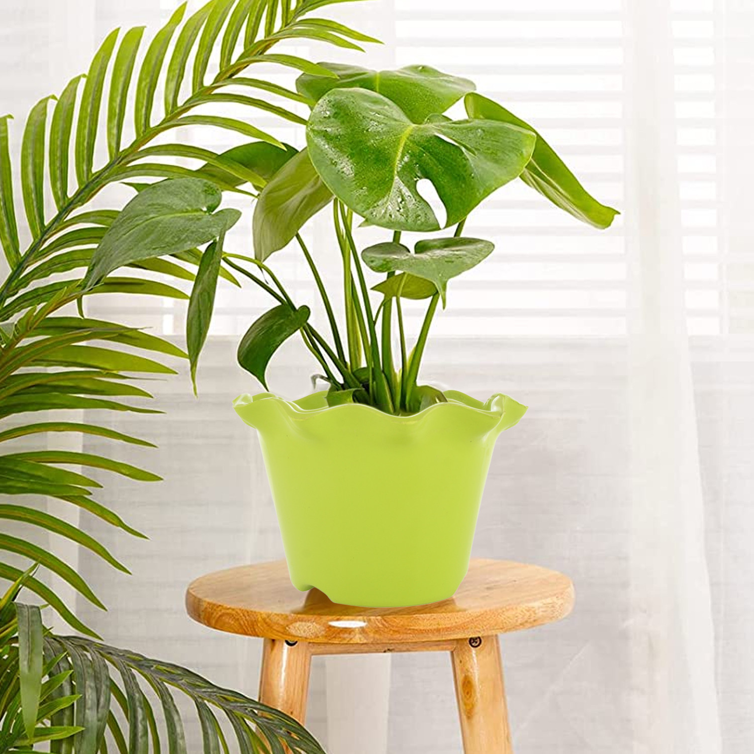 Kuber Industries Blossom Flower Pot|Durable Plastic Flower Pots|Planters for Home Décor|Garden|Living Room|Balcony (Green)