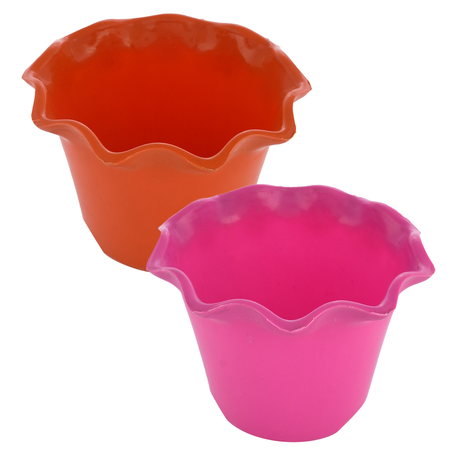 Kuber Industries Blossom Flower Pot|Durable Plastic Flower Pots|Planters for Home Décor|Garden|Living Room|Balcony|Pack of 2 (Pink & Orange)