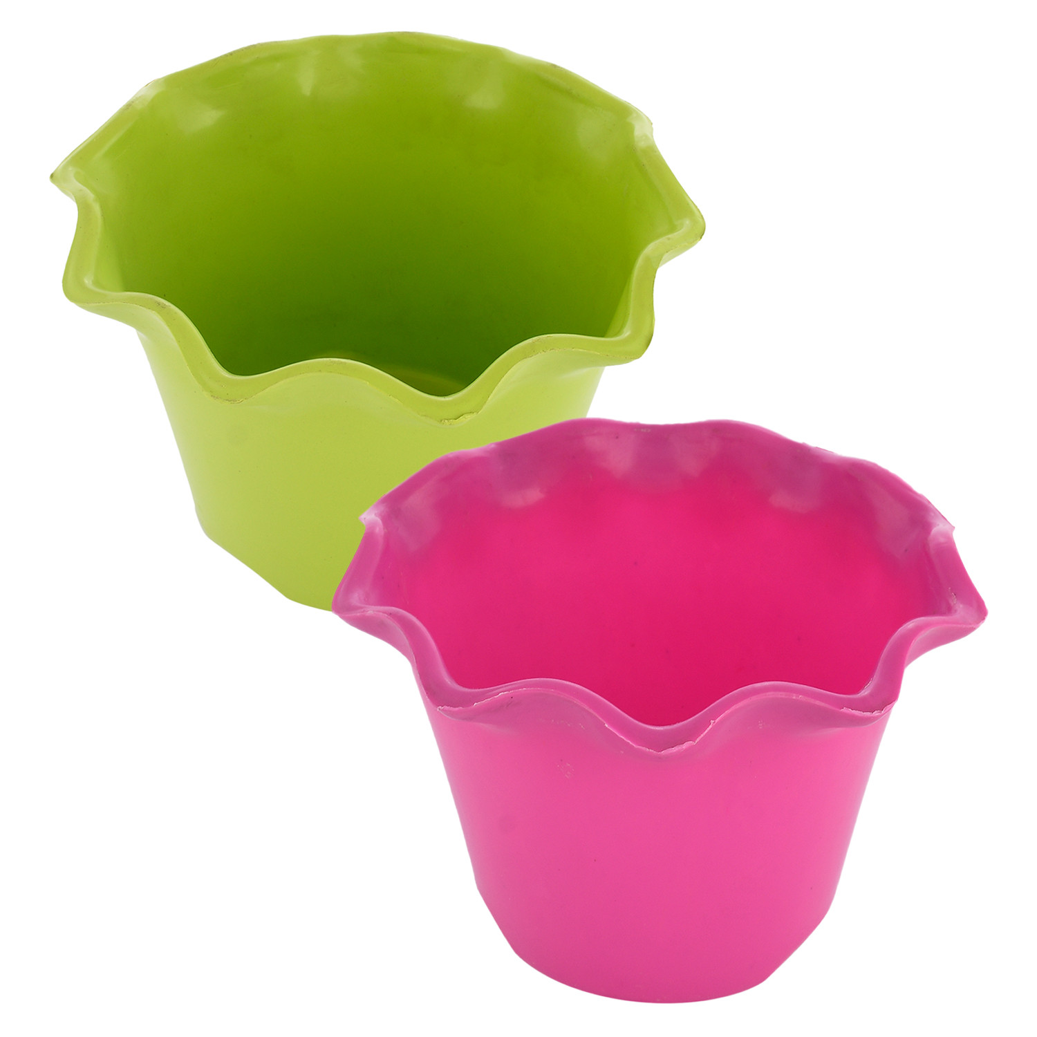 Kuber Industries Blossom Flower Pot|Durable Plastic Flower Pots|Planters for Home Décor|Garden|Living Room|Balcony|Pack of 2 (Pink & Green)
