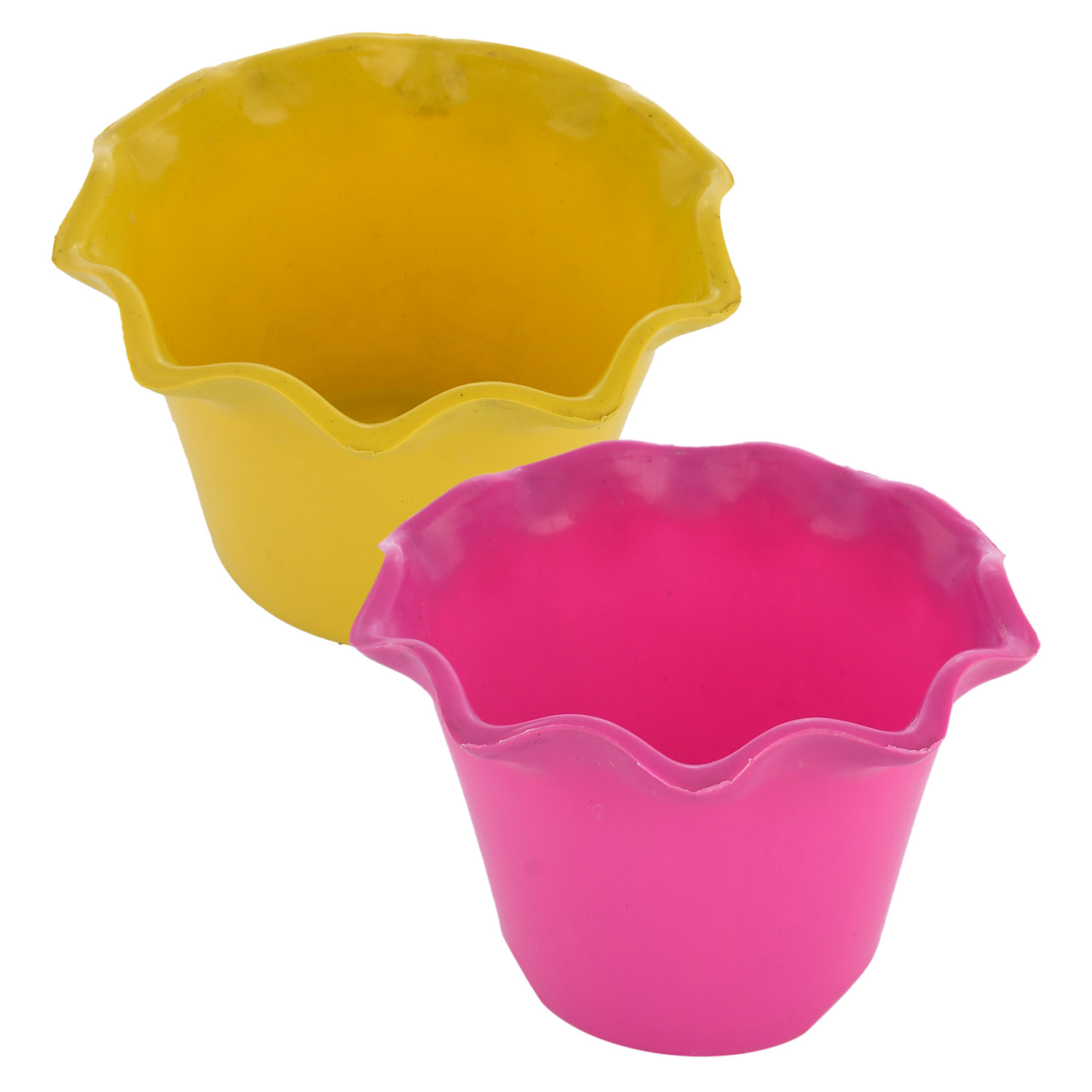 Kuber Industries Blossom Flower Pot|Durable Plastic Flower Pots|Planters for Home Décor|Garden|Living Room|Balcony|Pack of 2 (Pink & Yellow)