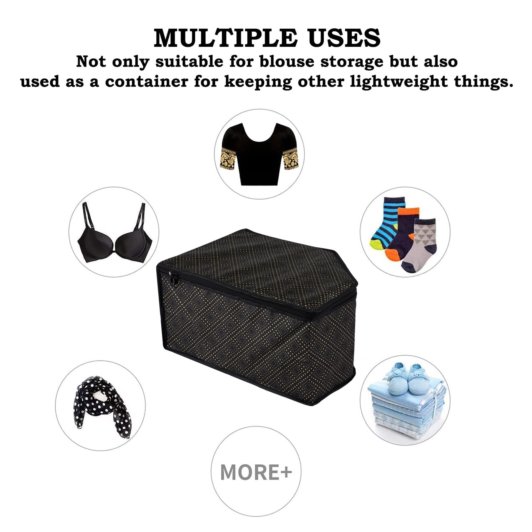 Kuber Industries Blouse Cover  Clothes Storage Bag  Zipper Closure Wardrobe Organizers  Clothes Organizer with Transparent Window  Golden-Dot Clothes Bag Black