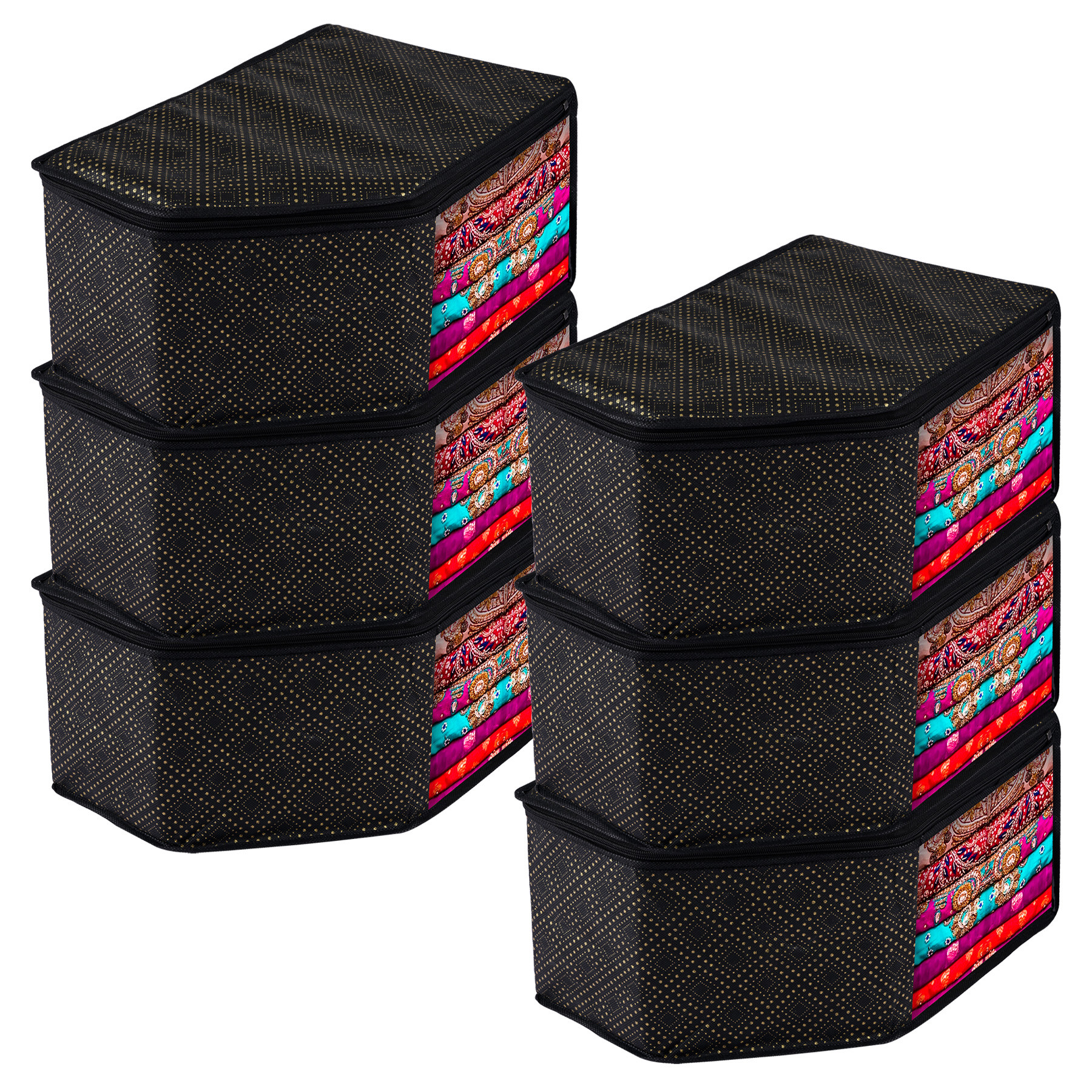 Kuber Industries Blouse Cover  Clothes Storage Bag  Zipper Closure Wardrobe Organizers  Clothes Organizer with Transparent Window  Golden-Dot Clothes Bag Black