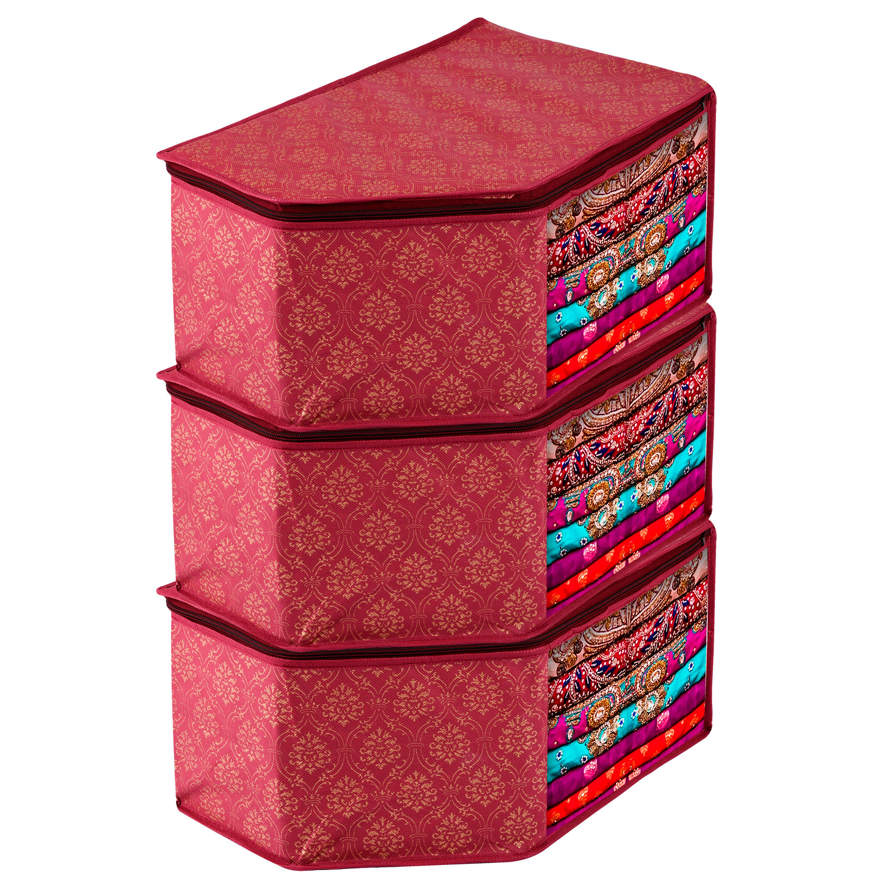 Kuber Industries Blouse Cover | Clothes Storage Bag | Zipper Closure Wardrobe Organizers | Clothes Organizer with Transparent Window | Golden-Printed Clothes Bag |Maroon