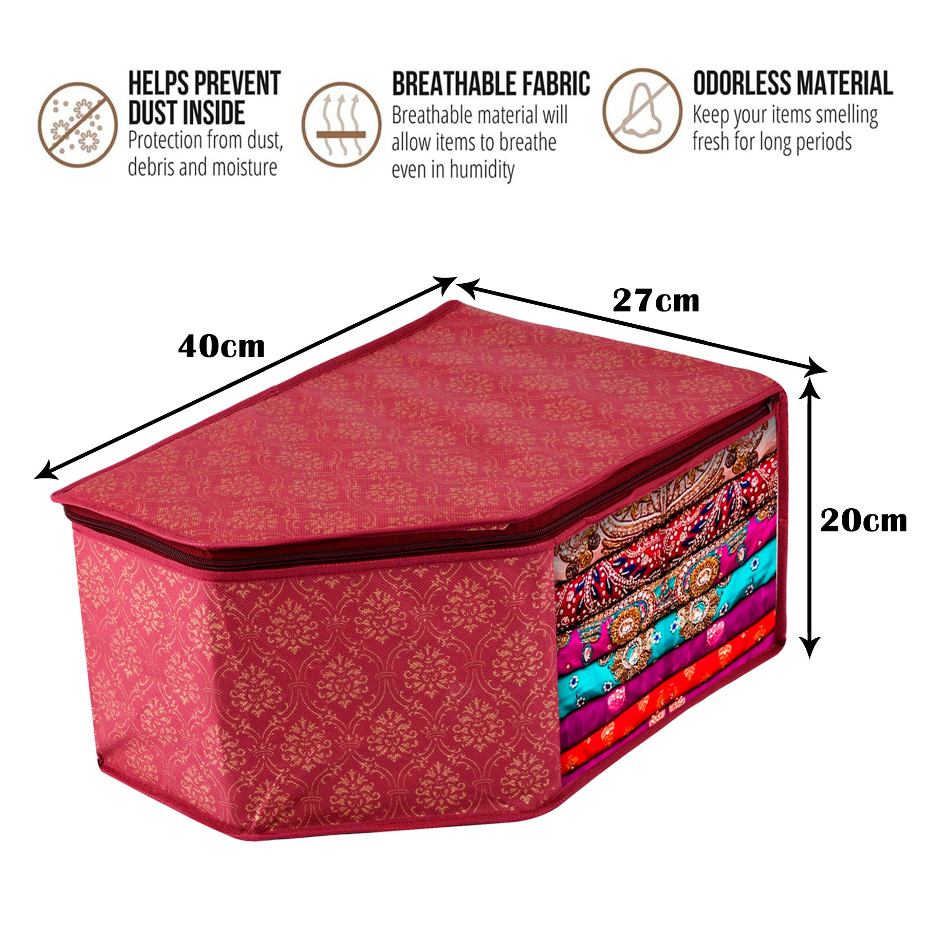 Kuber Industries Blouse Cover | Clothes Storage Bag | Zipper Closure Wardrobe Organizers | Clothes Organizer with Transparent Window | Golden-Printed Clothes Bag |Maroon