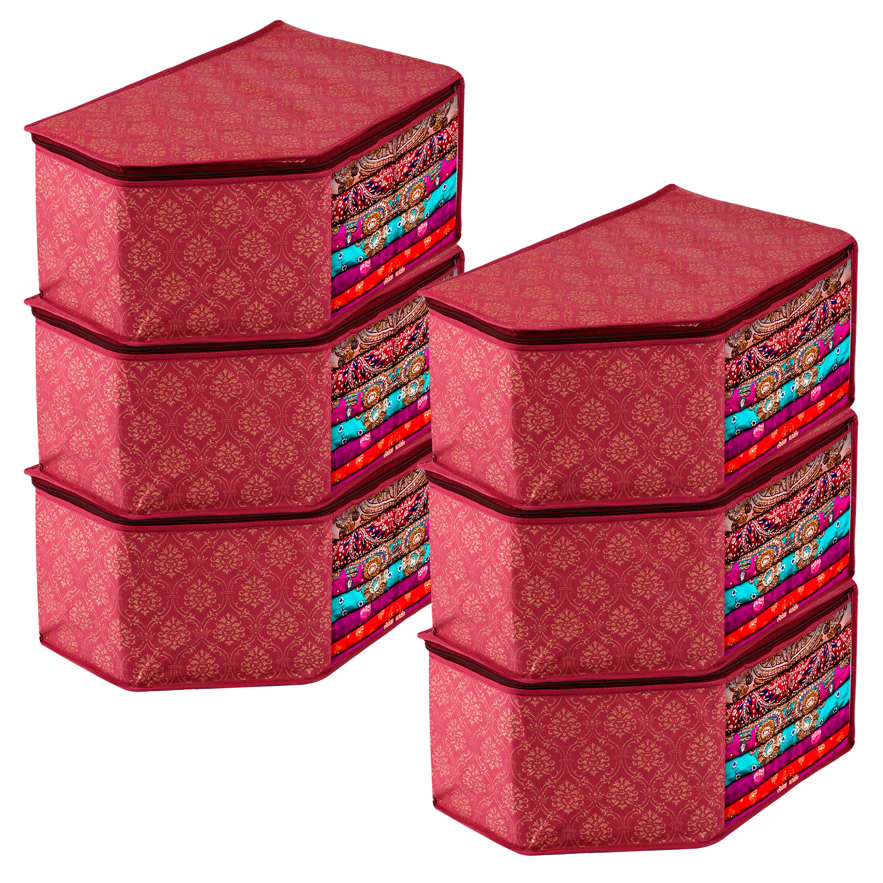 Kuber Industries Blouse Cover | Clothes Storage Bag | Zipper Closure Wardrobe Organizers | Clothes Organizer with Transparent Window | Golden-Printed Clothes Bag |Maroon