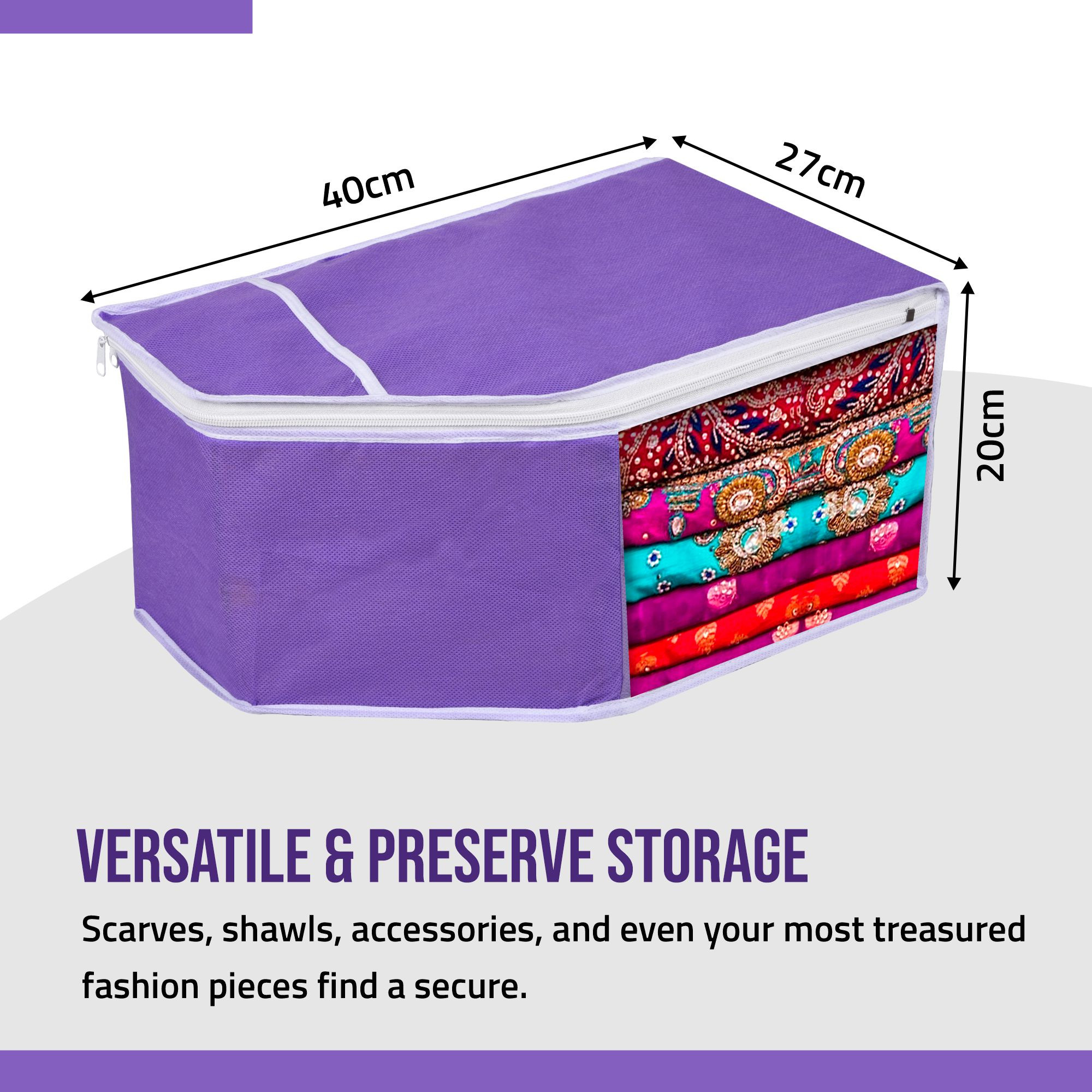 Kuber Industries Blouse Storage Bag | Clothes Storage Bag | Visible Window Wardrobe Bag | Clothes Organizer | Blouse Cover Bag for Travel | White Piping |Purple