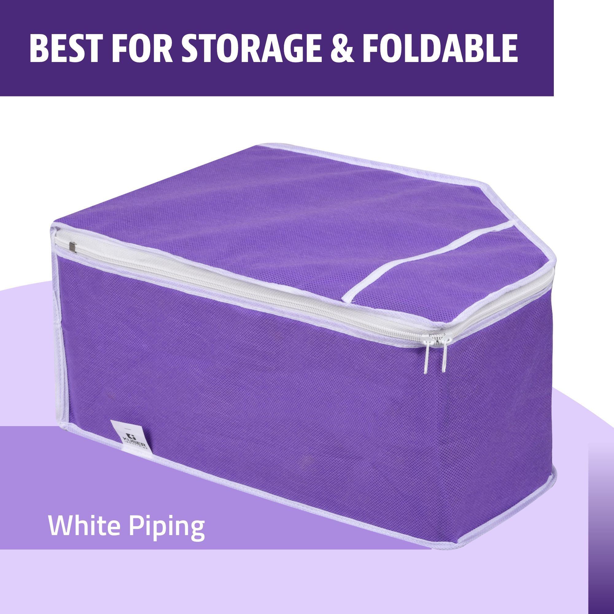 Kuber Industries Blouse Storage Bag | Clothes Storage Bag | Visible Window Wardrobe Bag | Clothes Organizer | Blouse Cover Bag for Travel | White Piping |Purple