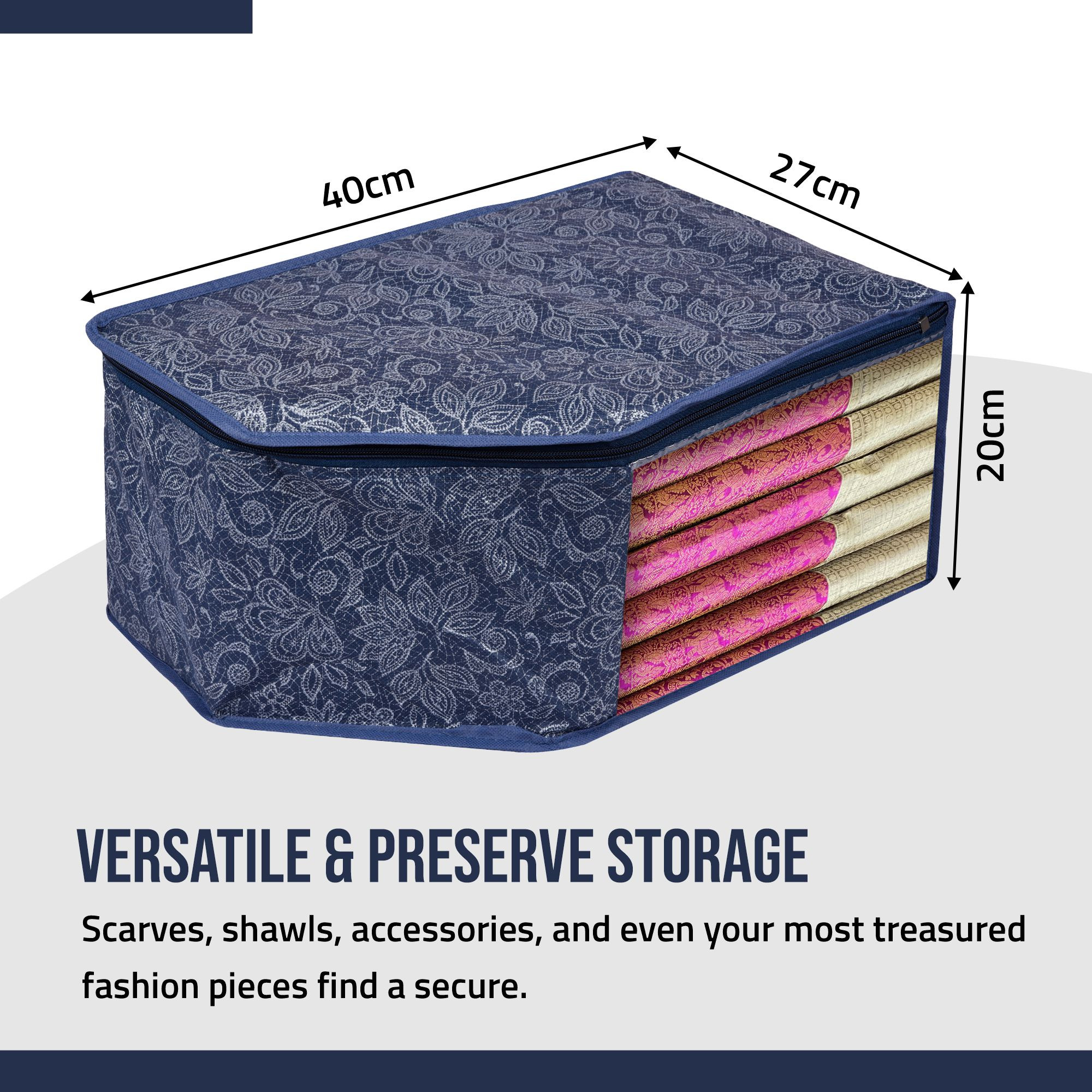 Kuber Industries Blouse Storage Bag | Clothes Storage Bag | Visible Window Wardrobe Bag | Clothes Organizer | Blouse Bag for Travel | Flower Printed |Navy Blue