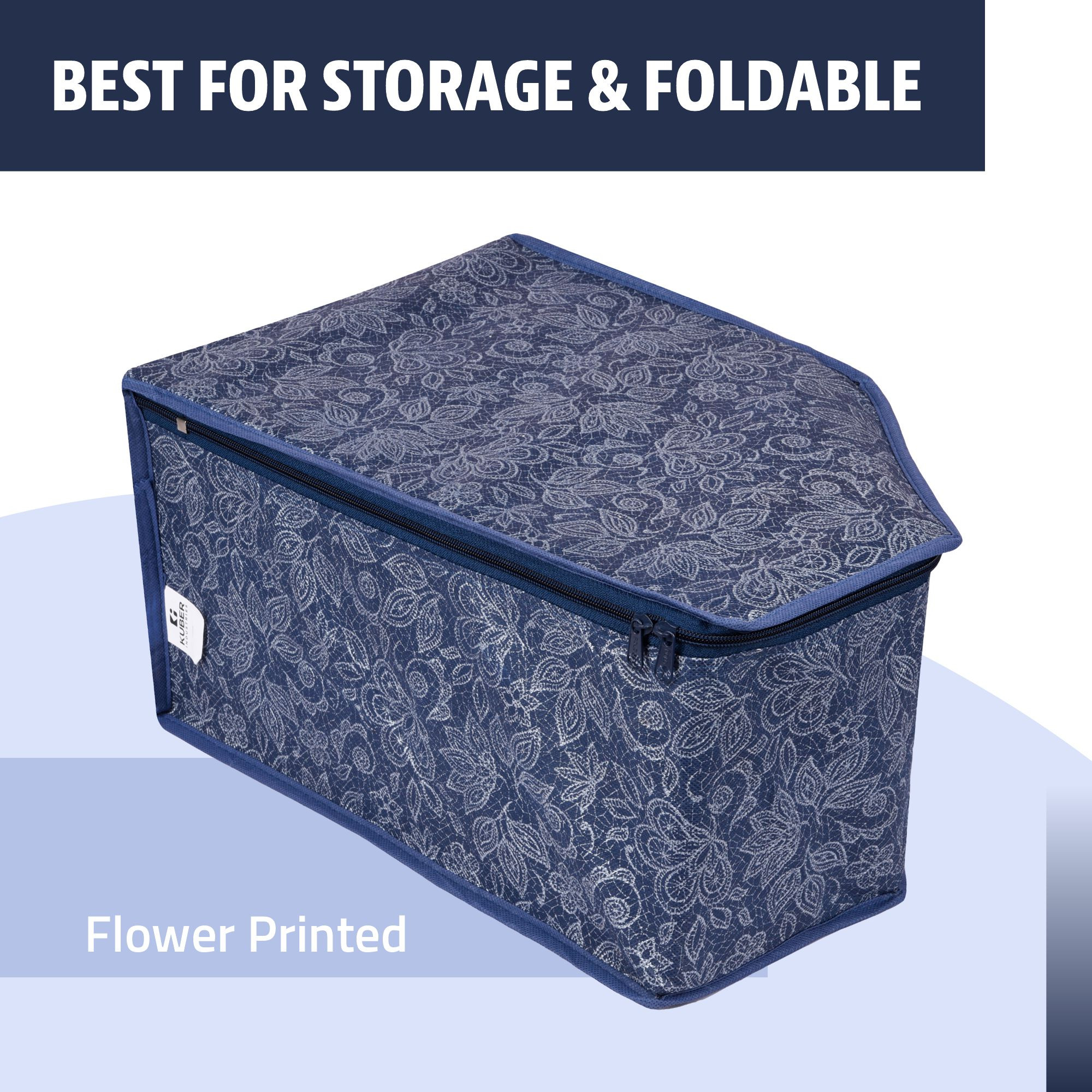 Kuber Industries Blouse Storage Bag  Clothes Storage Bag  Visible Window Wardrobe Bag  Clothes Organizer  Blouse Bag for Travel  Flower Printed Navy Blue